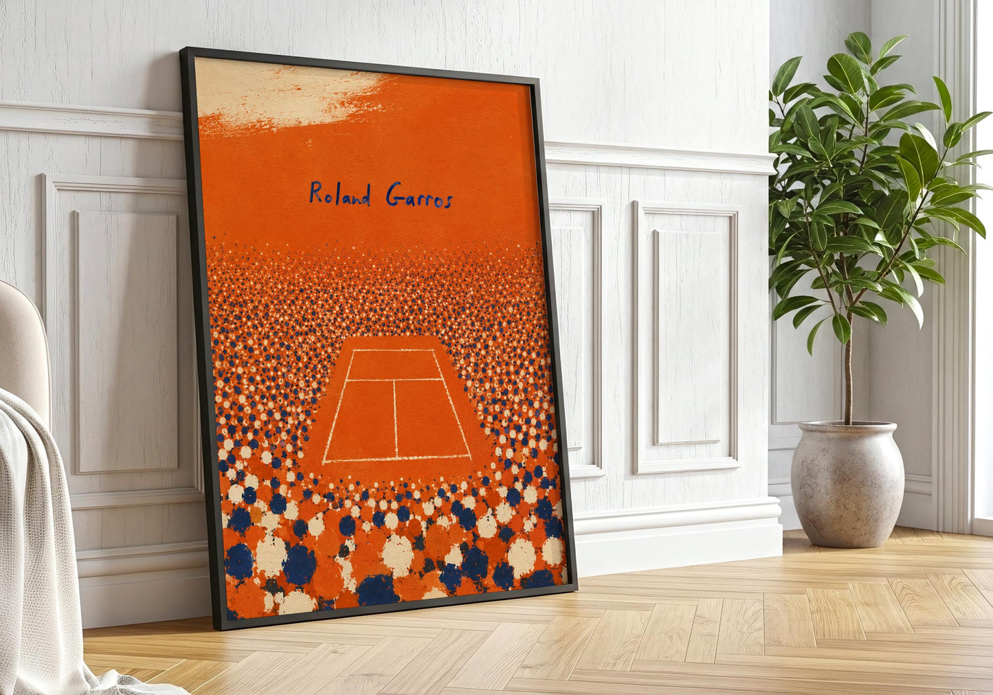 Tennis tournament wall art inspired by the atmosphere of championship clay-court tennis.