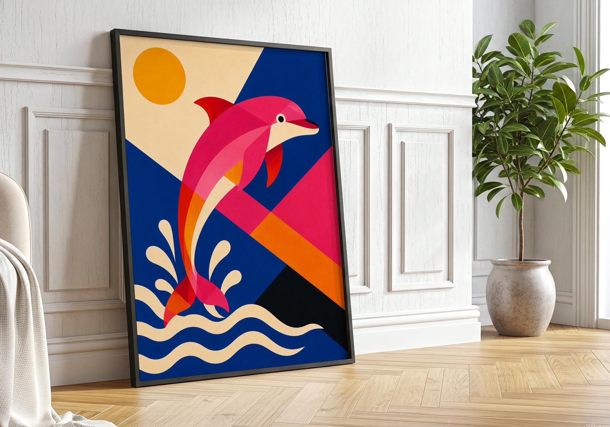 Set of 2 Coastal Wall Art Prints, Mid Century Modern Ocean Decor, Octopus Dolphin Crab Gallery Wall, Nautical Poster Set