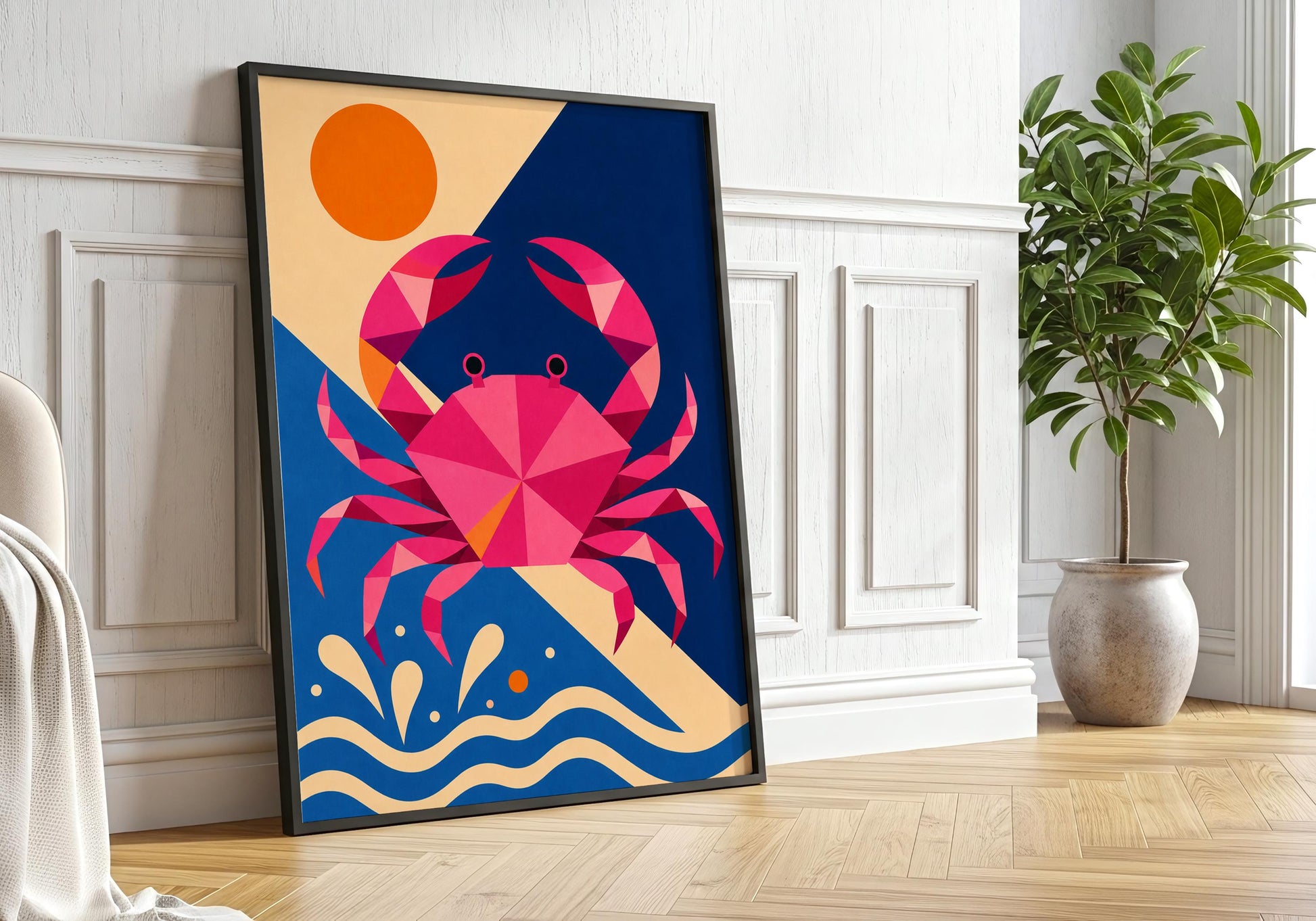 Crab Wall Art Print - Colourful Coastal Crab Poster, Modern Ocean Decor, Geometric Marine Life Artwork, Beach House Wall Art