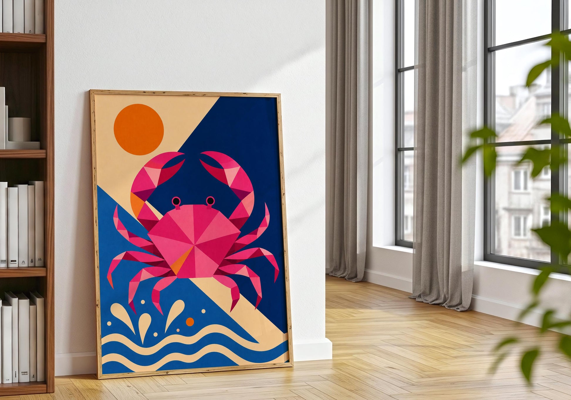 Crab Wall Art Print - Colourful Coastal Crab Poster, Modern Ocean Decor, Geometric Marine Life Artwork, Beach House Wall Art