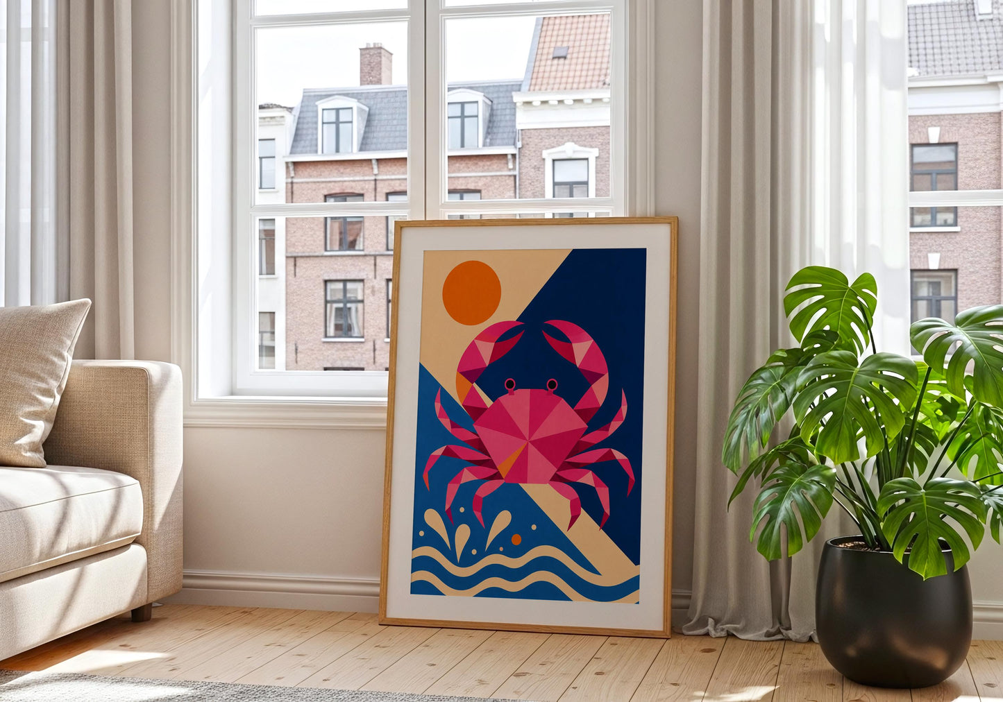 Crab Wall Art Print - Colourful Coastal Crab Poster, Modern Ocean Decor, Geometric Marine Life Artwork, Beach House Wall Art