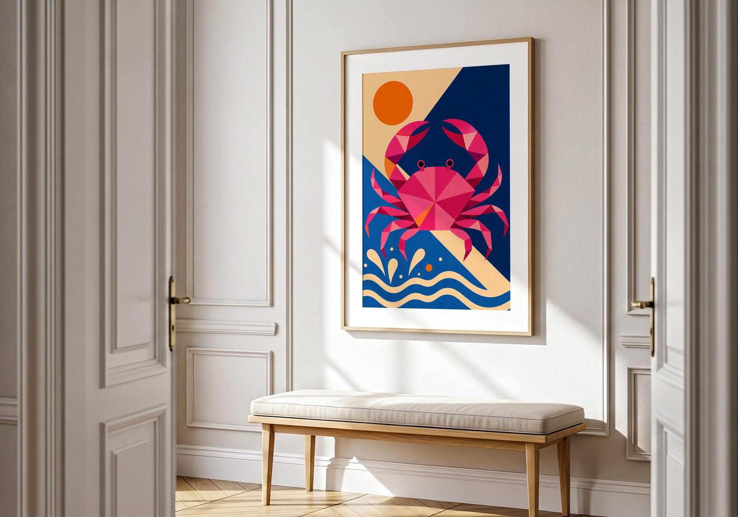 Crab Wall Art Print - Colourful Coastal Crab Poster, Modern Ocean Decor, Geometric Marine Life Artwork, Beach House Wall Art