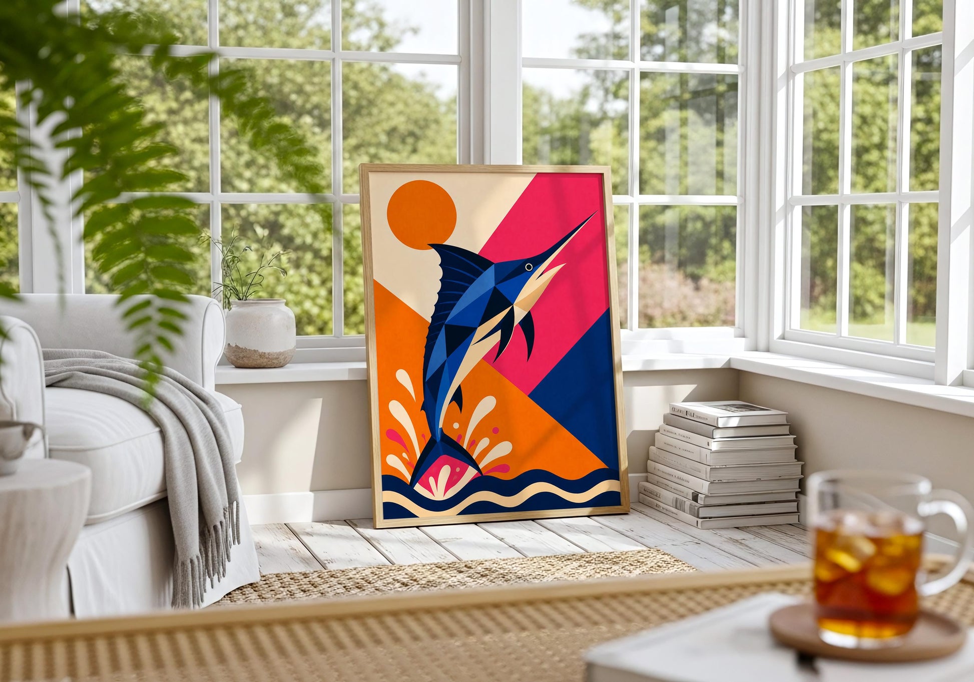 Marlin Wall Art Print - Sailfish Ocean Decor, Sport Fishing Wall Art, Colourful Coastal Poster, Modern Marine Life Artwork