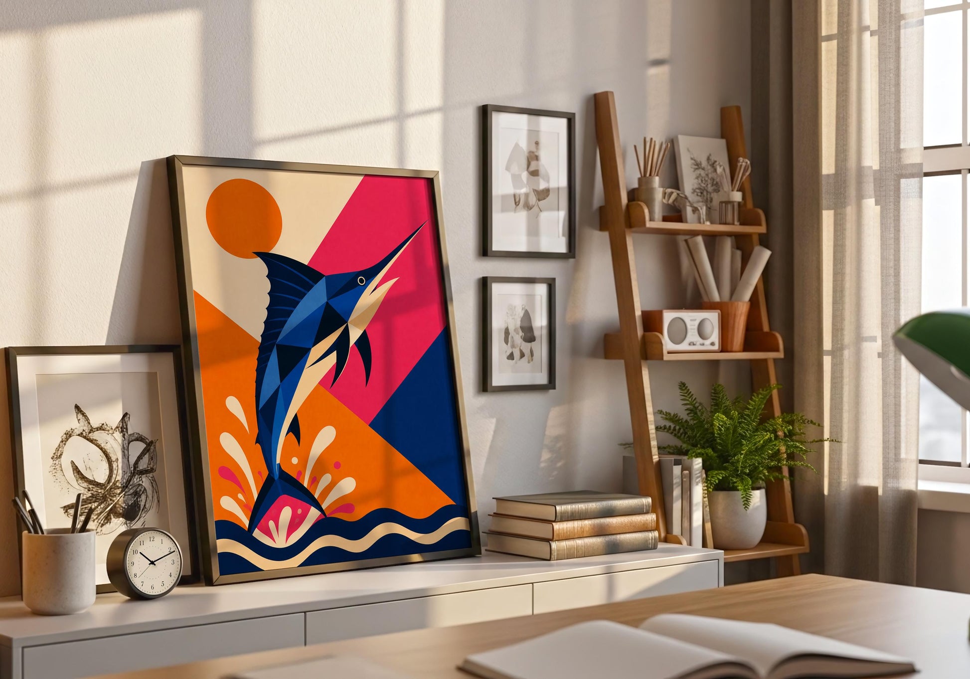 Marlin Wall Art Print - Sailfish Ocean Decor, Sport Fishing Wall Art, Colourful Coastal Poster, Modern Marine Life Artwork