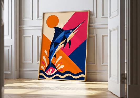 Marlin Wall Art Print - Sailfish Ocean Decor, Sport Fishing Wall Art, Colourful Coastal Poster, Modern Marine Life Artwork