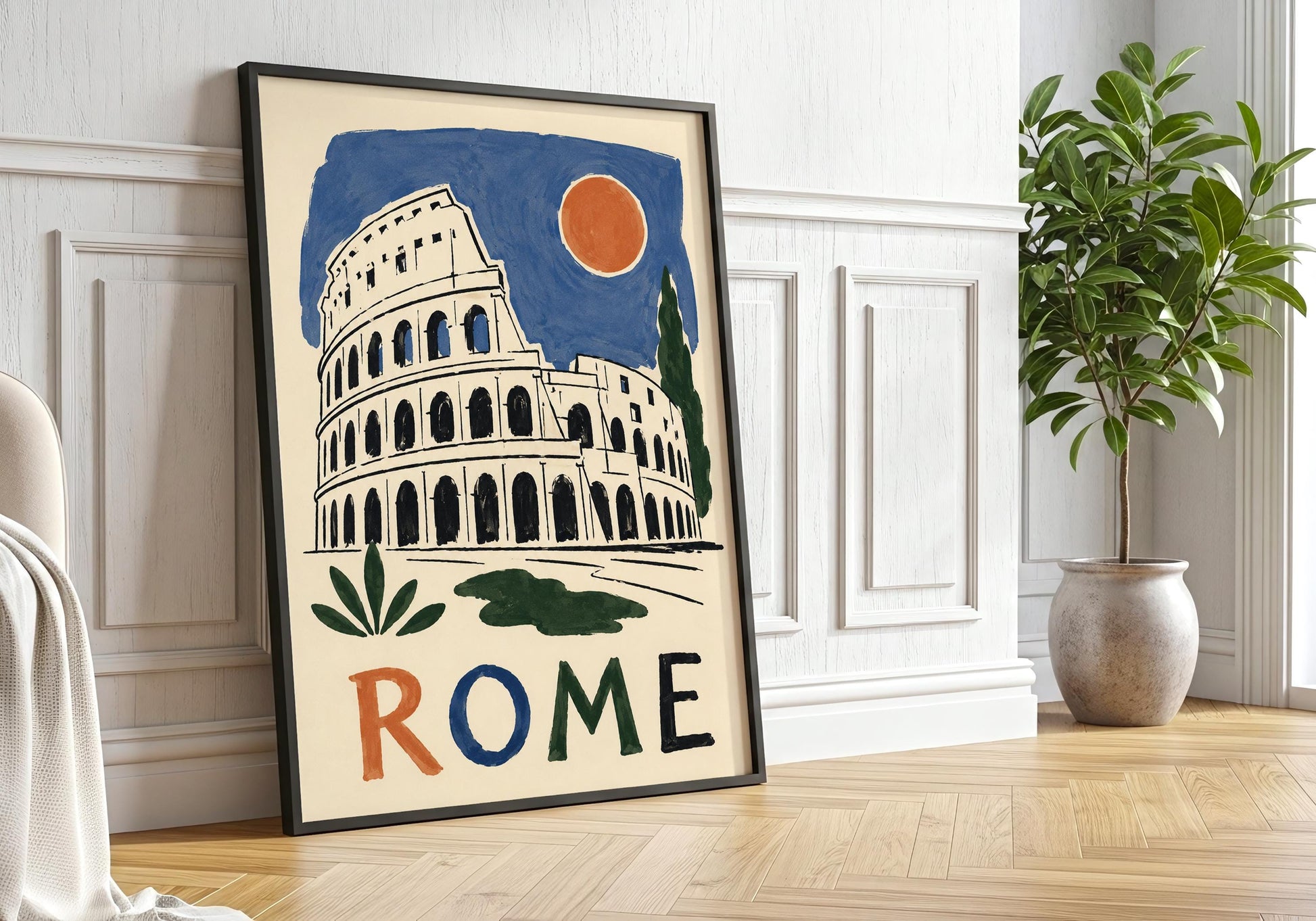 Rome architecture print inspired by vintage travel posters and hand painted European artwork.