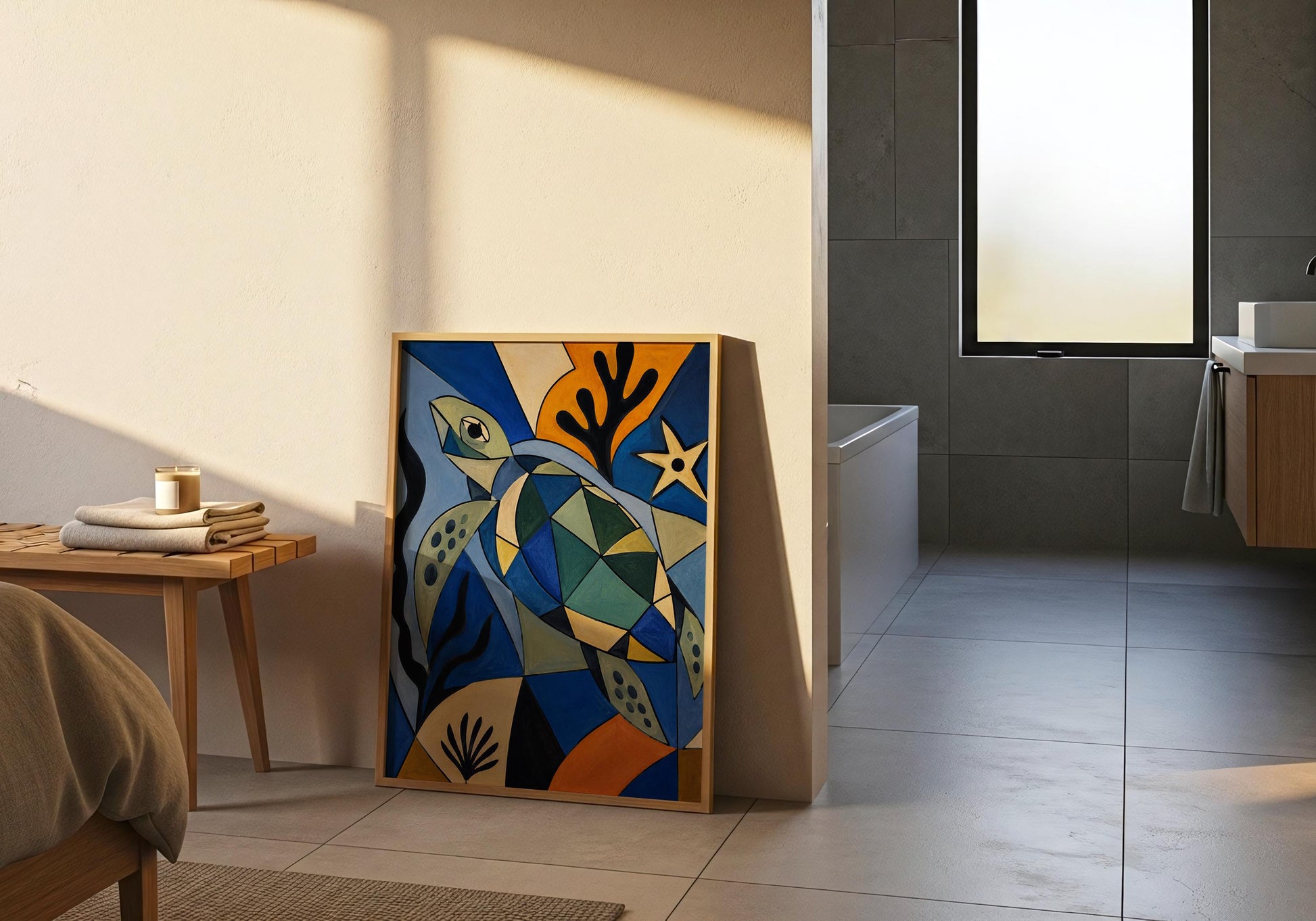 Contemporary turtle wall art print inspired by marine wildlife, designed for modern and coastal interiors.