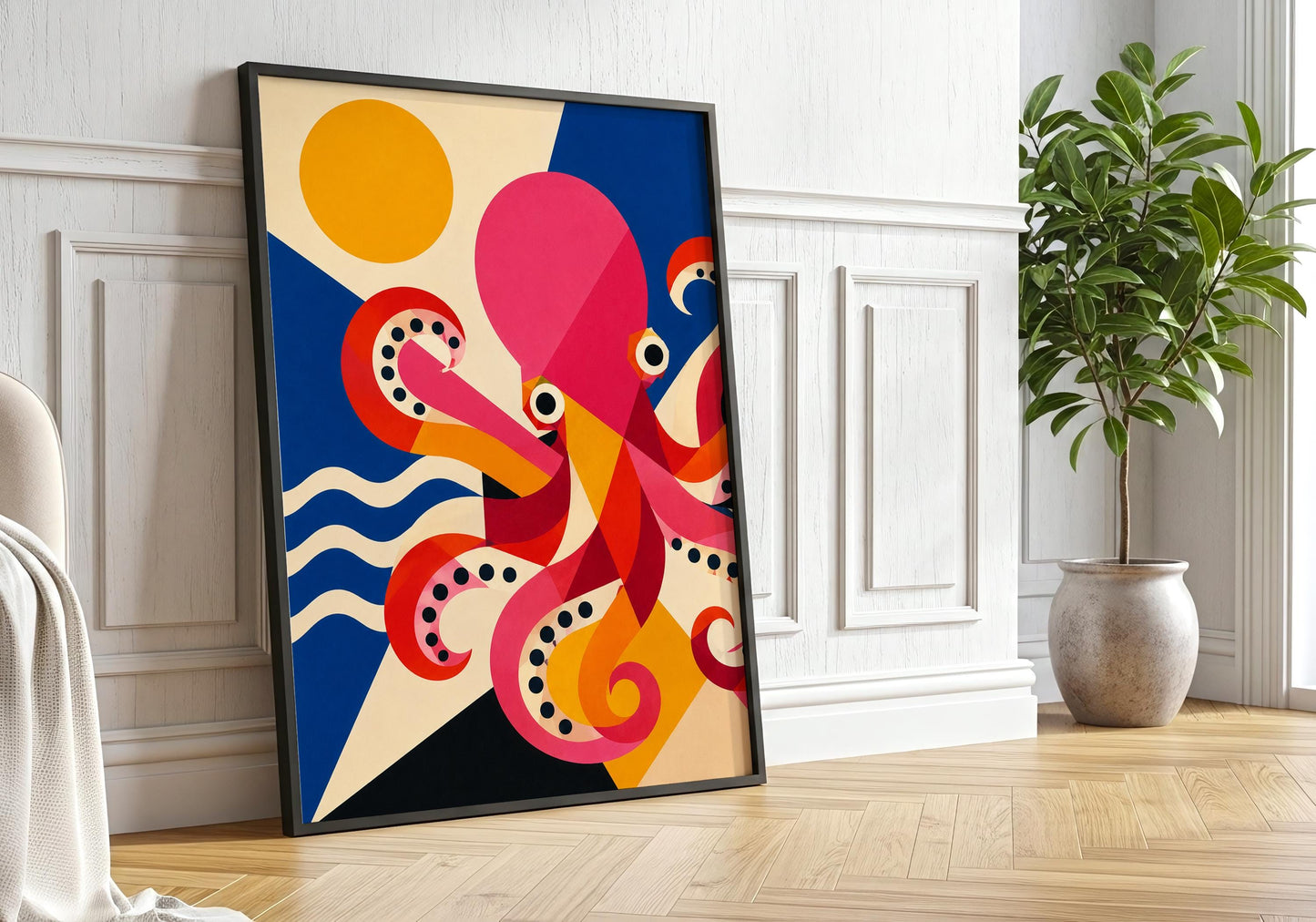Modern octopus artwork inspired by marine life and contemporary geometric design.