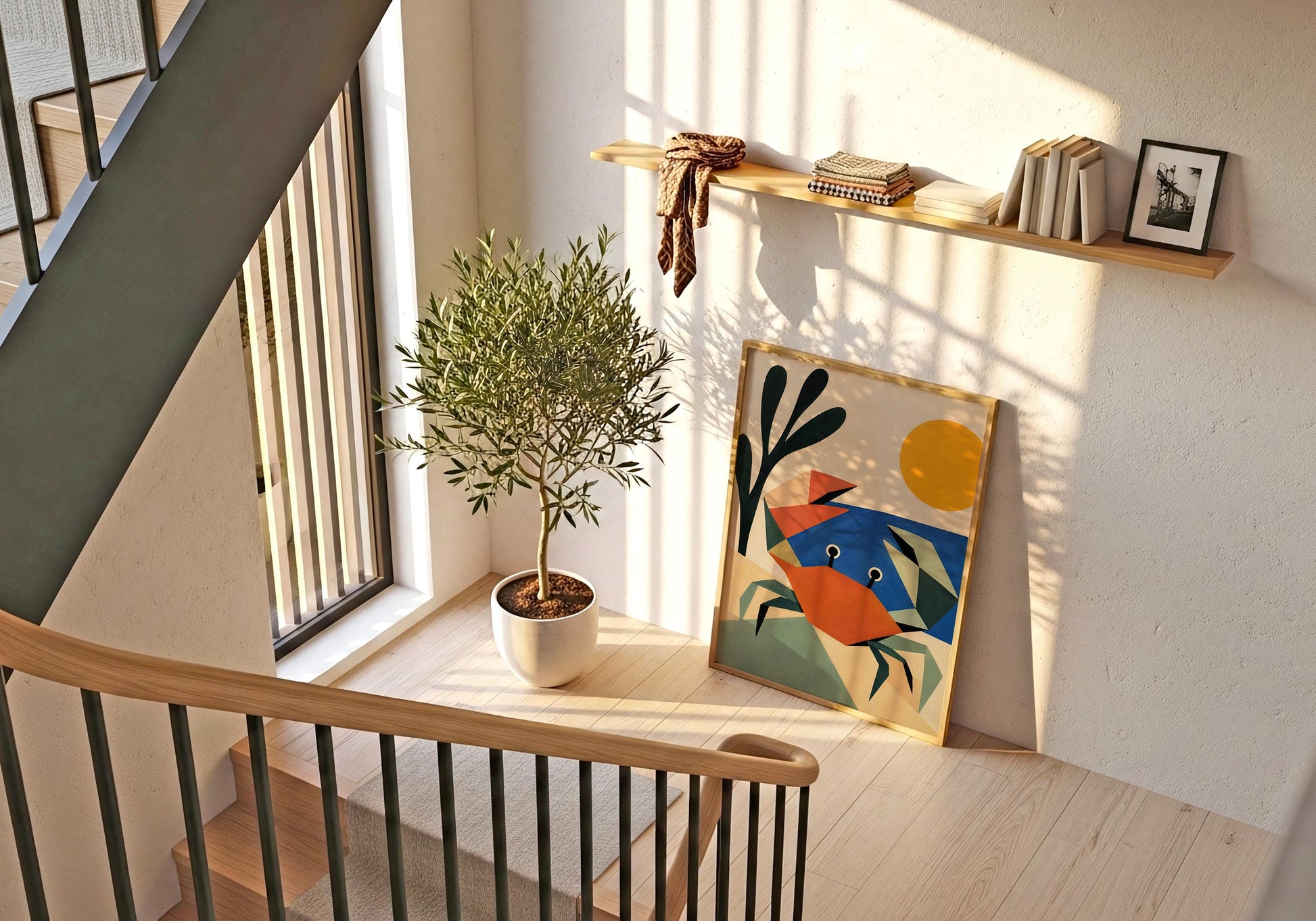 Coastal beach decor print showcasing marine wildlife in a contemporary artistic style.