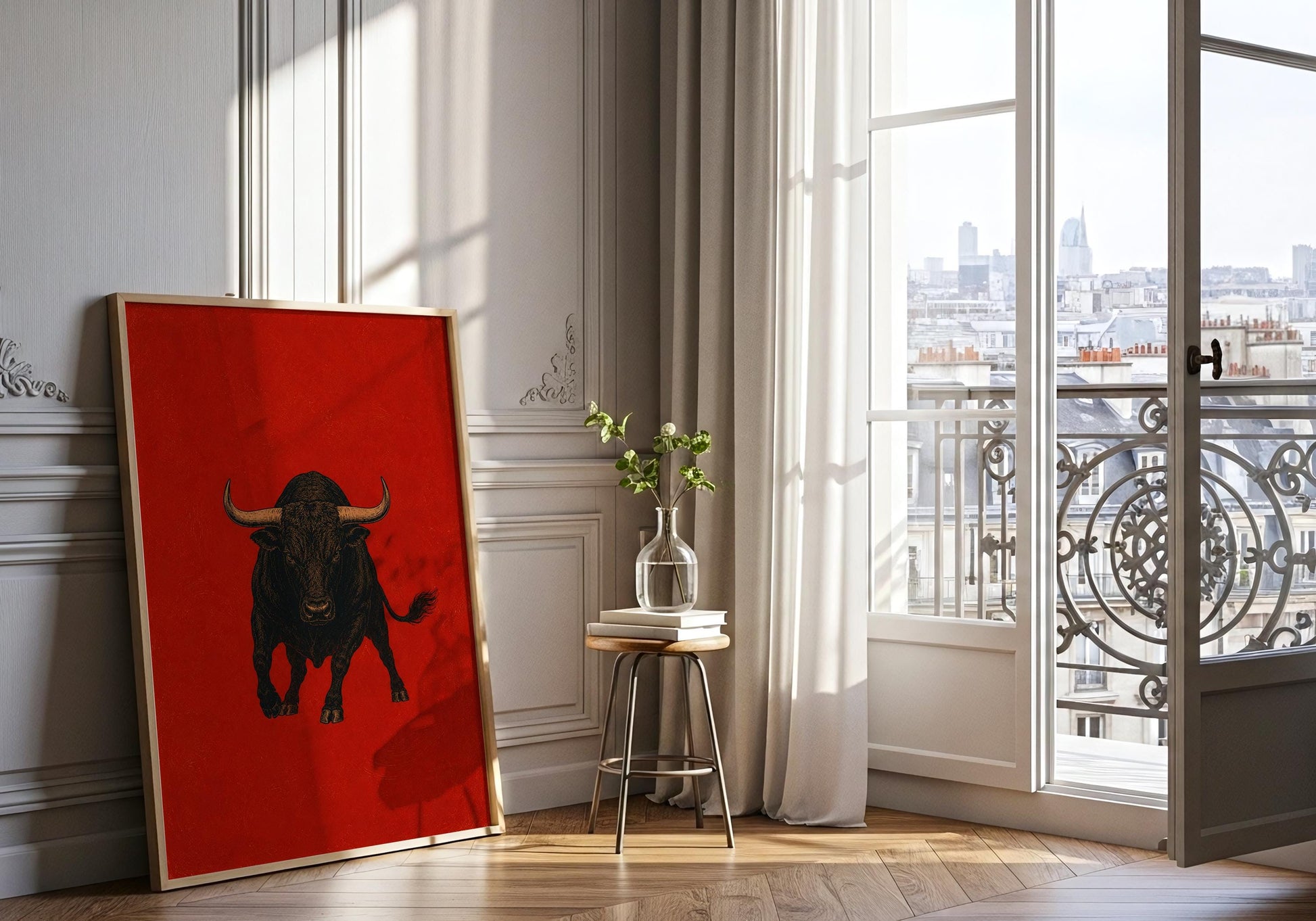Charging bull print for Spanish style interiors and luxury home decor
