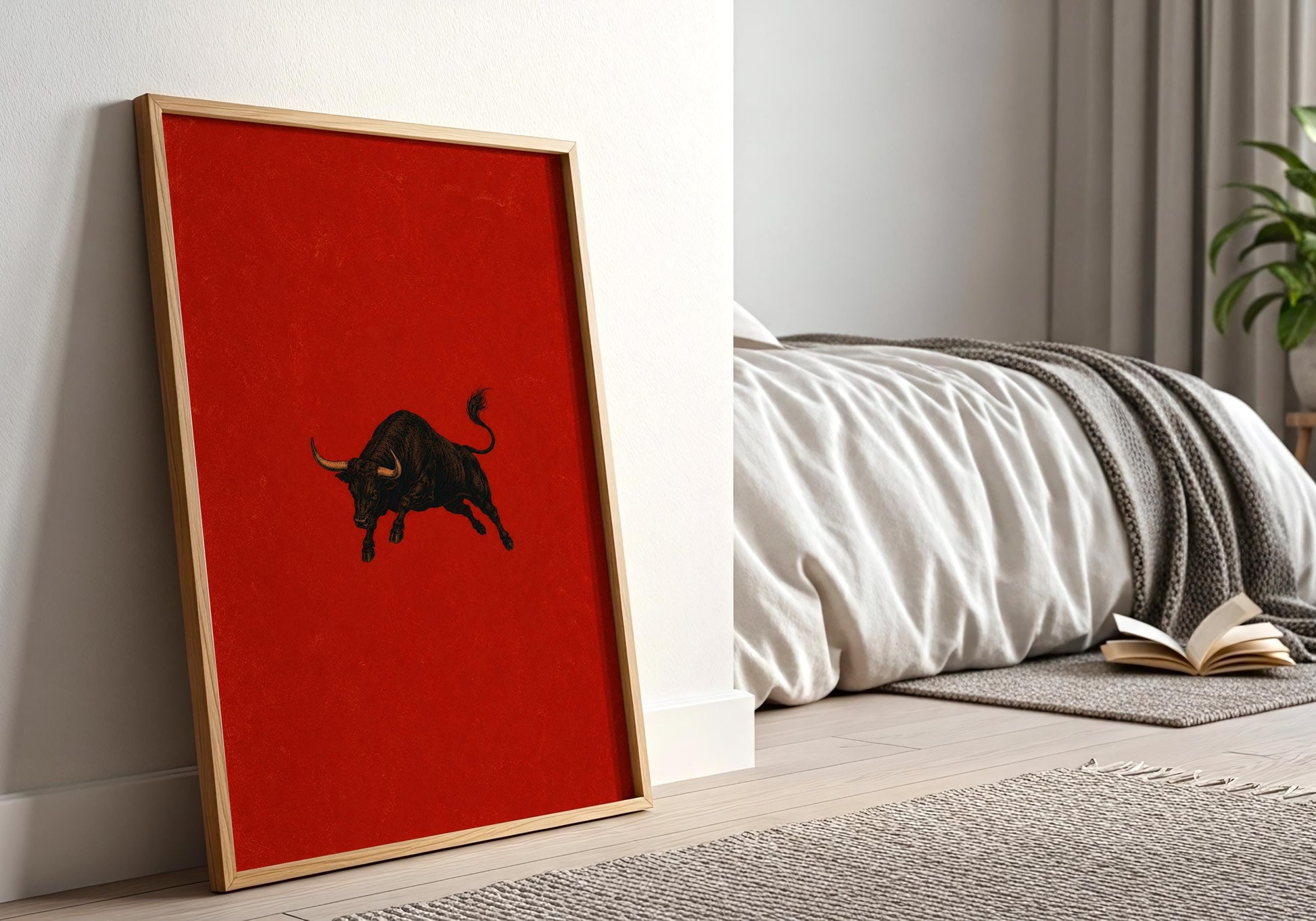 Spanish Revival decor with bold red and black toro artwork