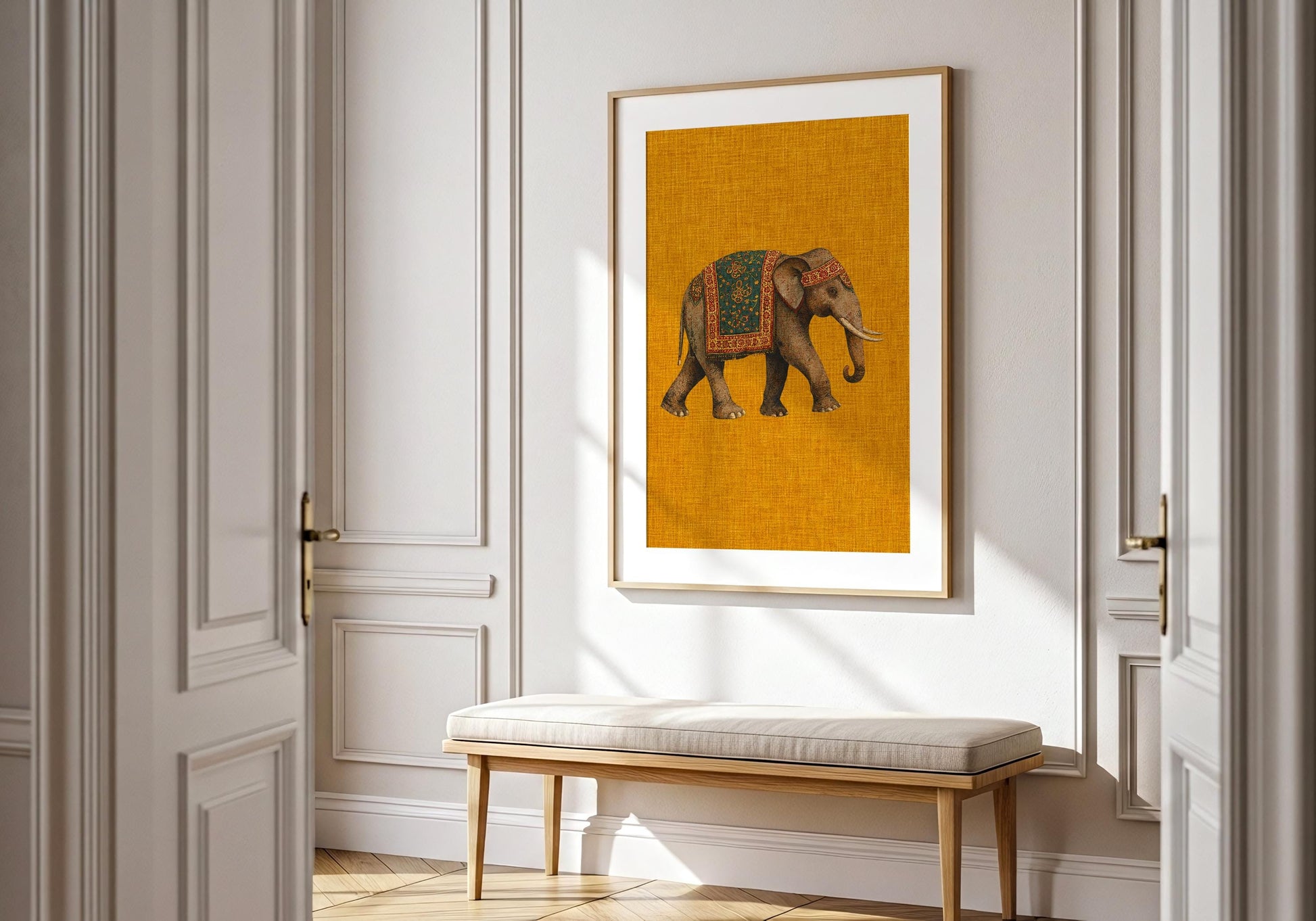 Decorative Indian elephant print with intricate textile details