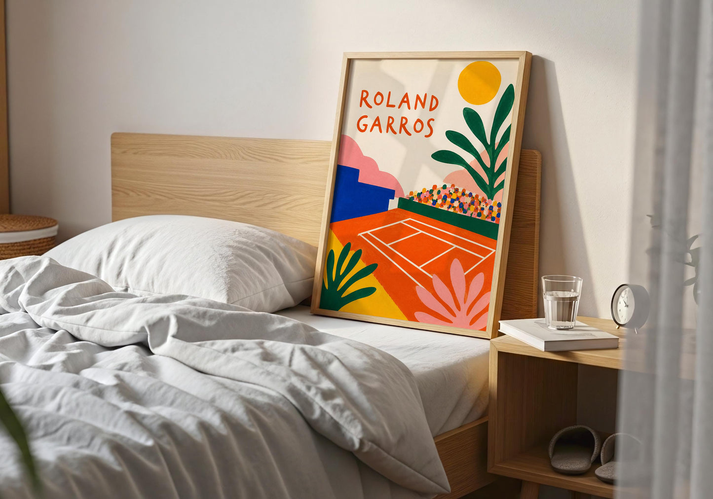 Tennis court wall art inspired by Paris sporting culture and vintage travel posters.