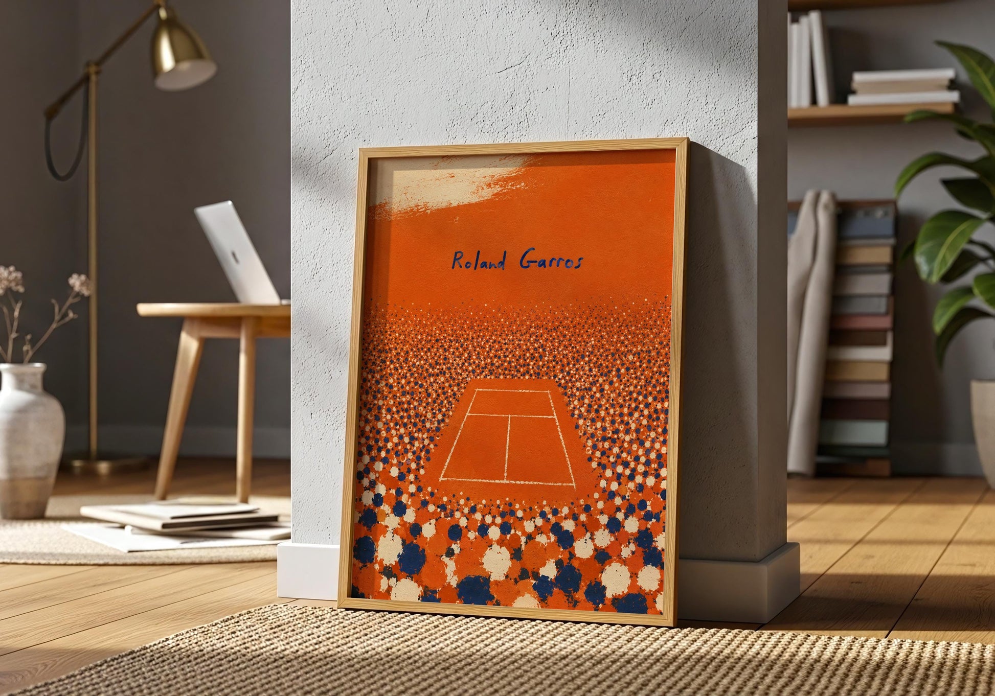 Clay court tennis wall art featuring a packed stadium and championship atmosphere.