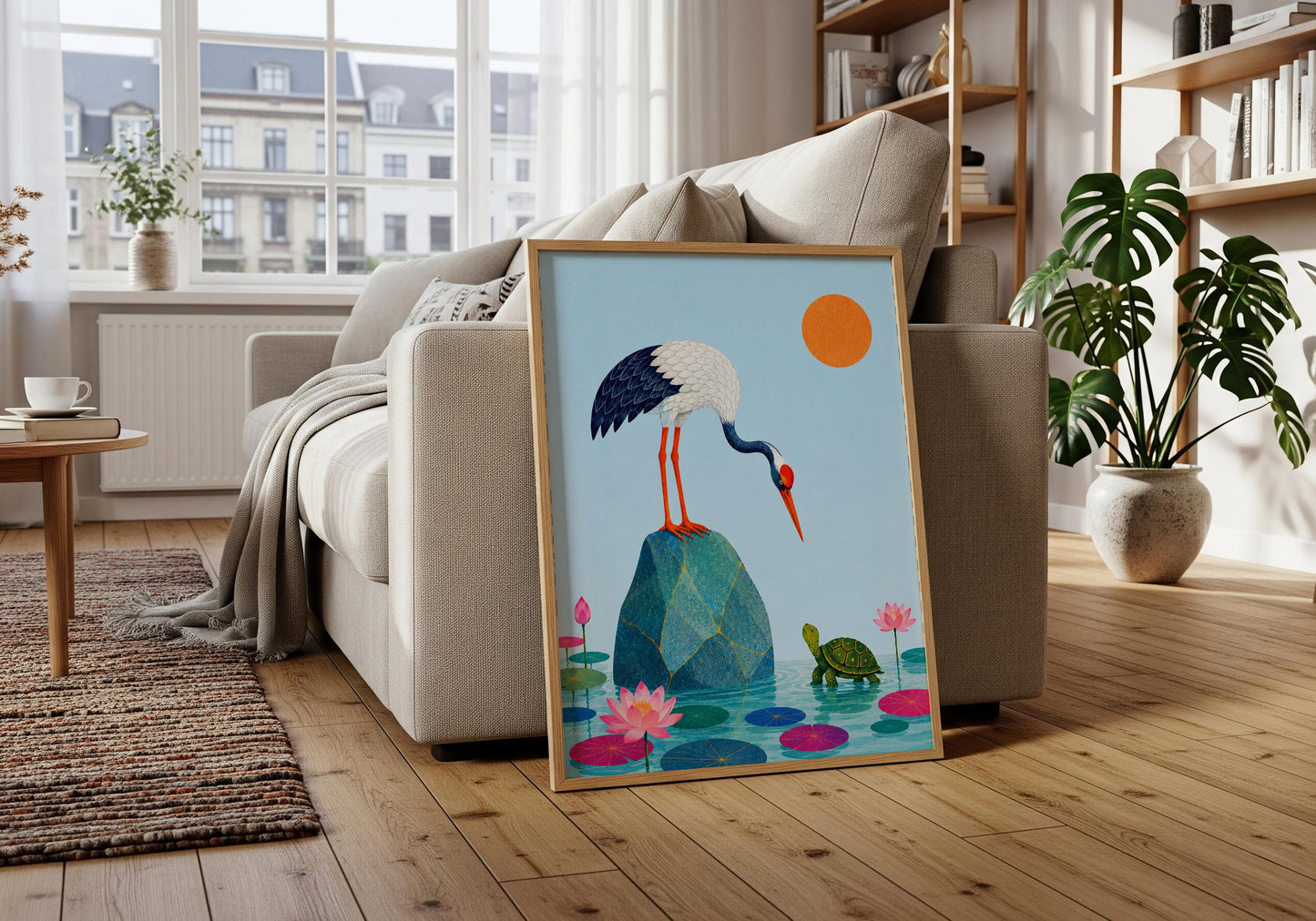 Crane and turtle artwork symbolizing longevity and wisdom