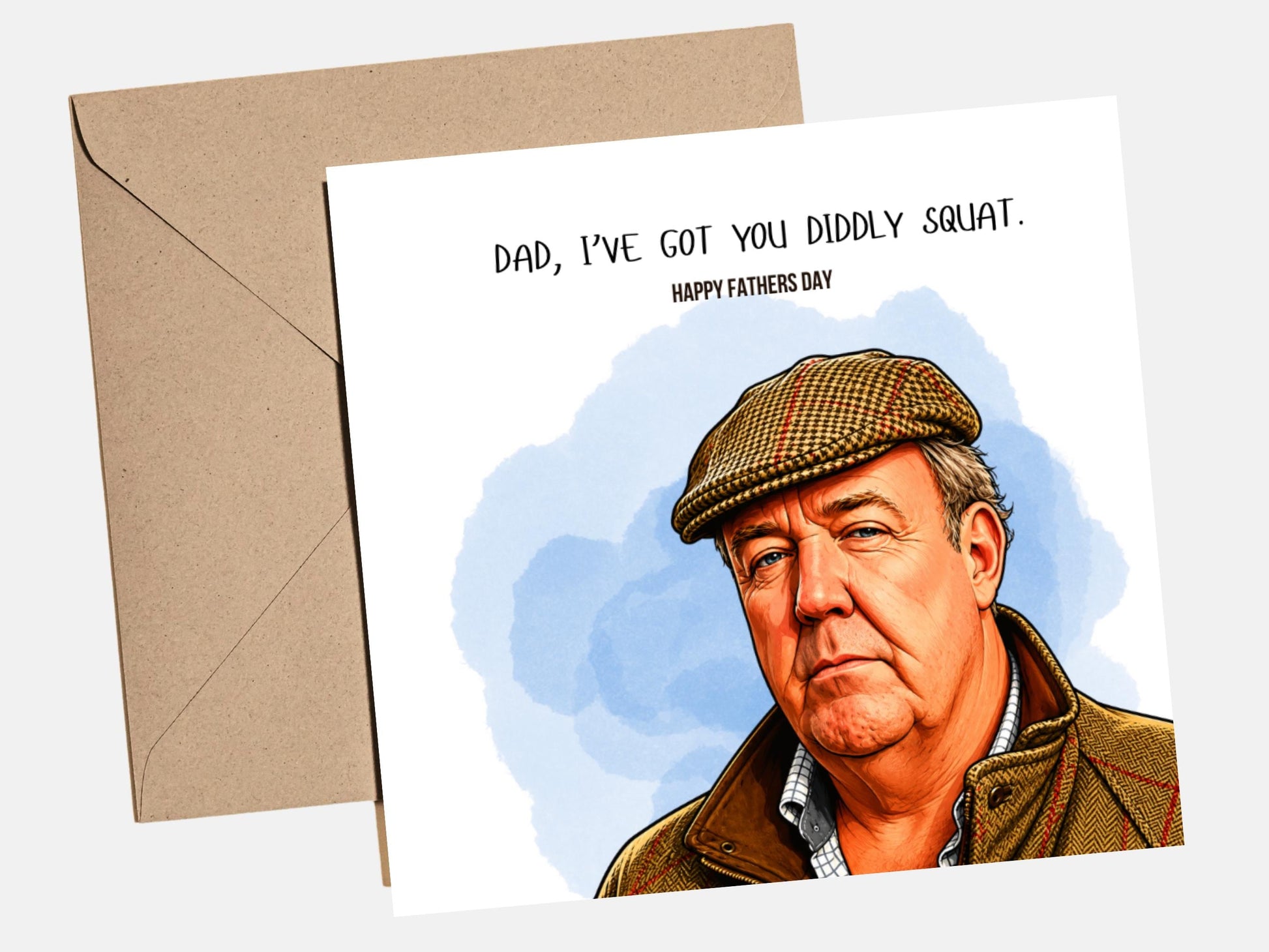 Funny Father's Day card featuring a countryside farmer illustration with the message "Dad, I've got you diddly squat", perfect for farming and countryside fans.