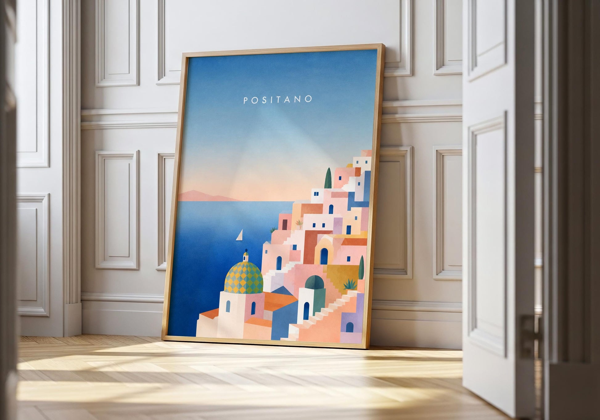 Italy wall art inspired by the iconic village of Positano on the Amalfi Coast.