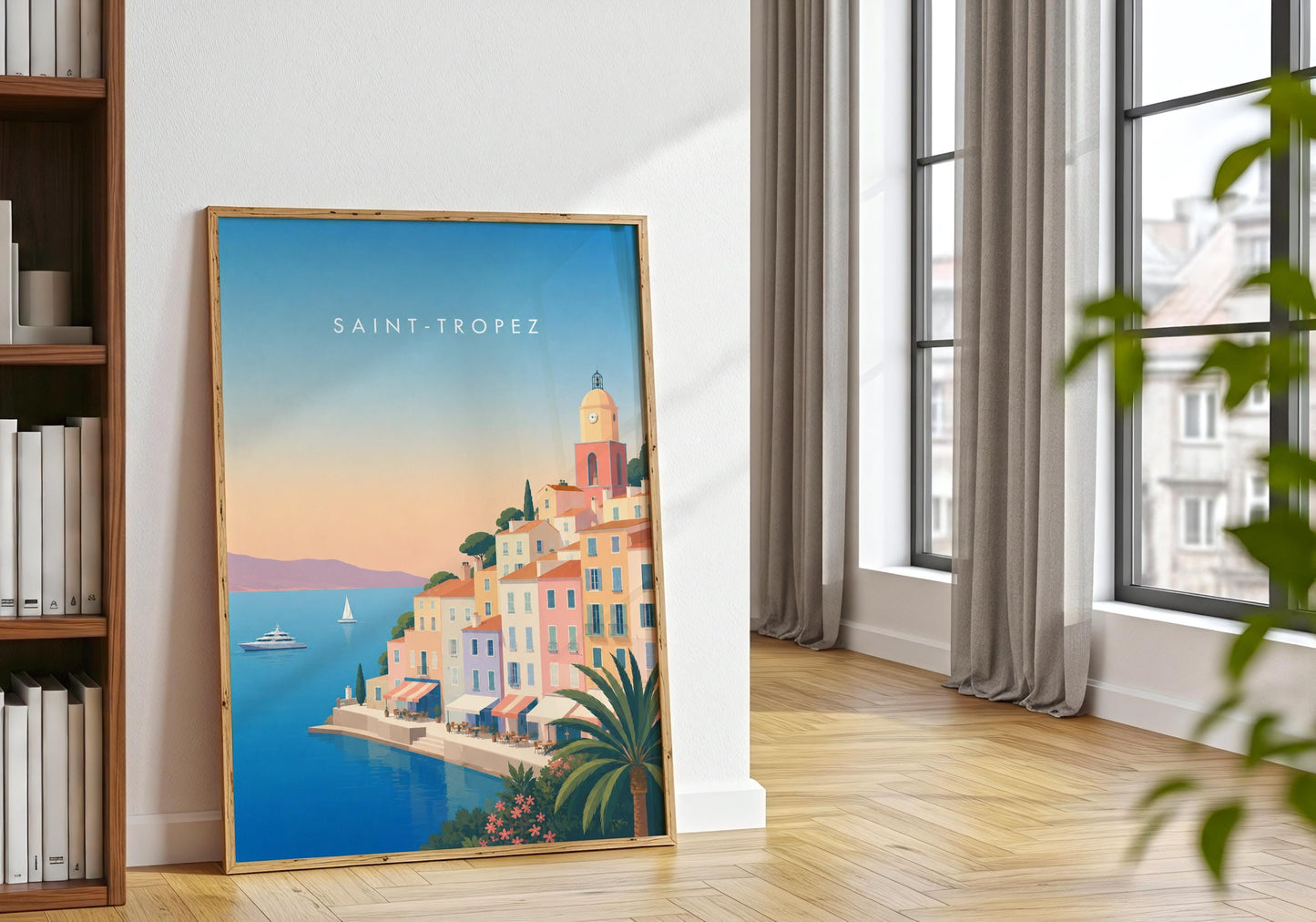 Luxury travel poster inspired by Saint-Tropez and the French Riviera.