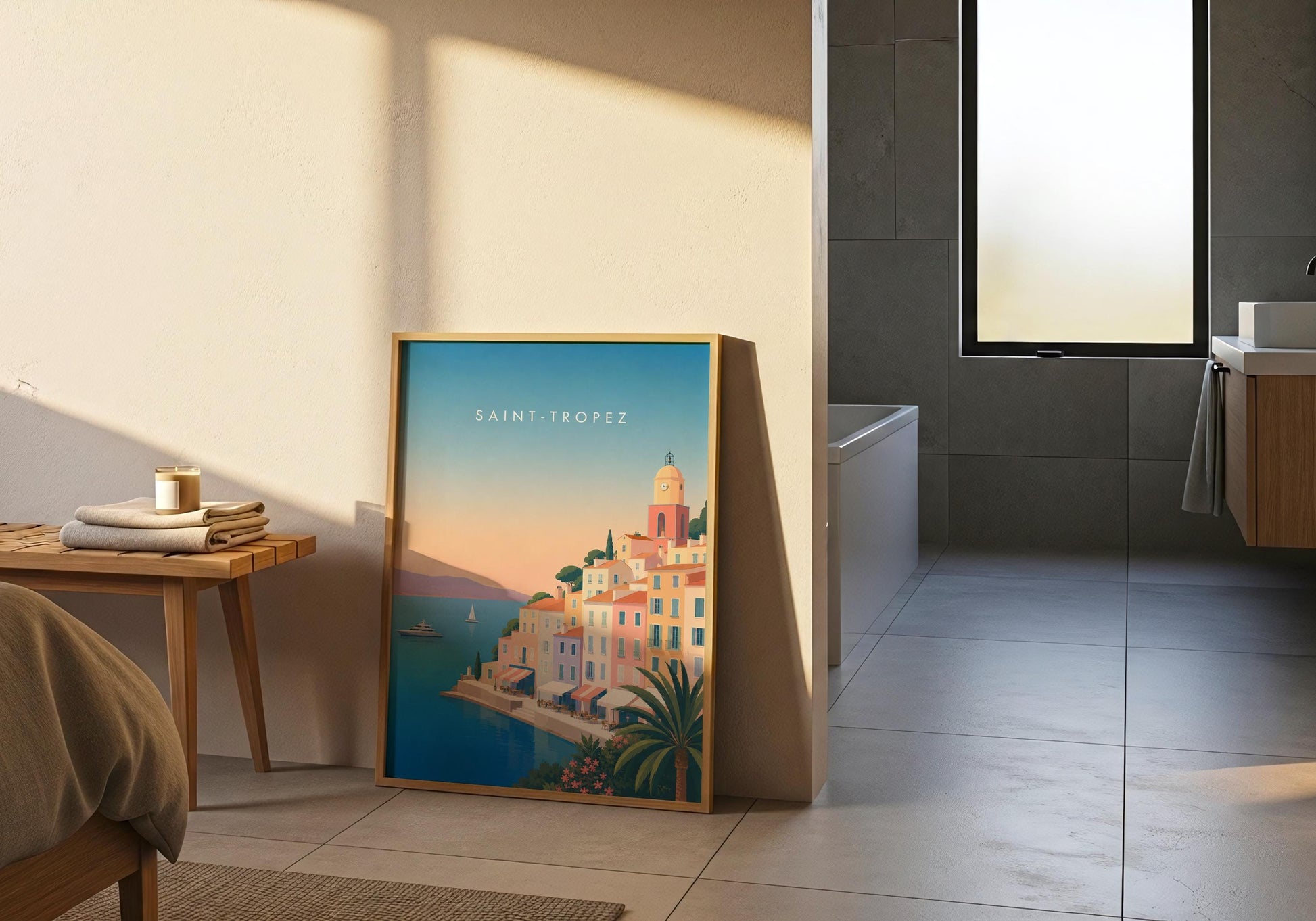 Contemporary travel artwork inspired by Saint-Tropez.