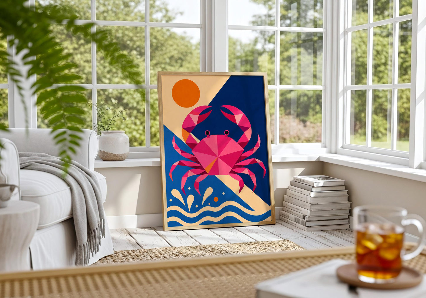 Crab Wall Art Print - Colourful Coastal Crab Poster, Modern Ocean Decor, Geometric Marine Life Artwork, Beach House Wall Art
