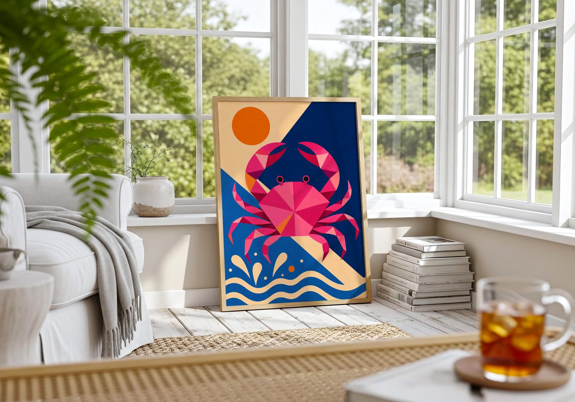 Crab Wall Art Print - Colourful Coastal Crab Poster, Modern Ocean Decor, Geometric Marine Life Artwork, Beach House Wall Art
