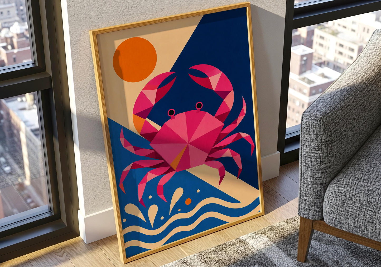 Crab Wall Art Print - Colourful Coastal Crab Poster, Modern Ocean Decor, Geometric Marine Life Artwork, Beach House Wall Art