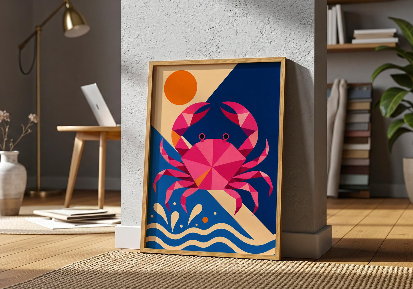 Crab Wall Art Print - Colourful Coastal Crab Poster, Modern Ocean Decor, Geometric Marine Life Artwork, Beach House Wall Art