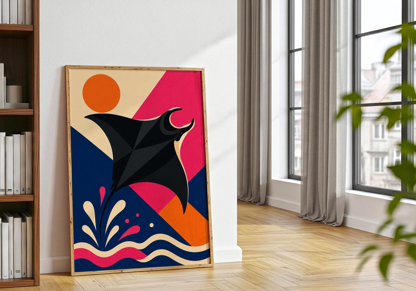 Ocean inspired art print featuring a majestic stingray and colourful abstract marine design.