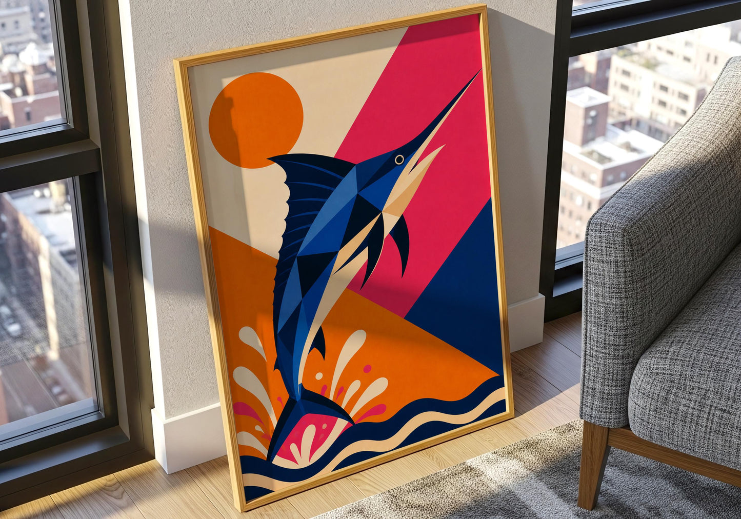 Marlin Wall Art Print - Sailfish Ocean Decor, Sport Fishing Wall Art, Colourful Coastal Poster, Modern Marine Life Artwork