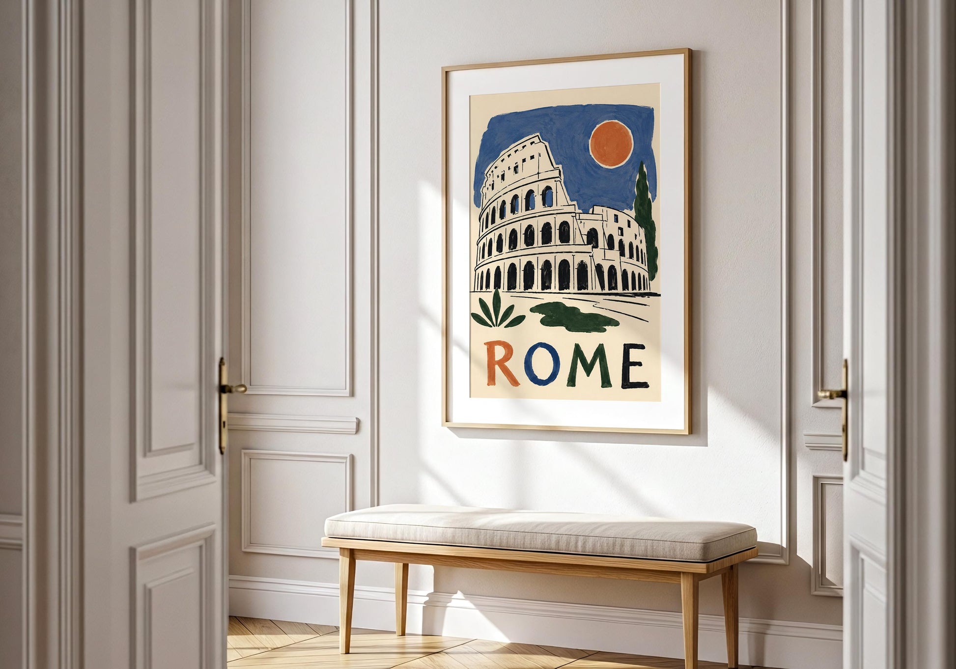 Mediterranean style Rome print combining architectural illustration with contemporary travel art.