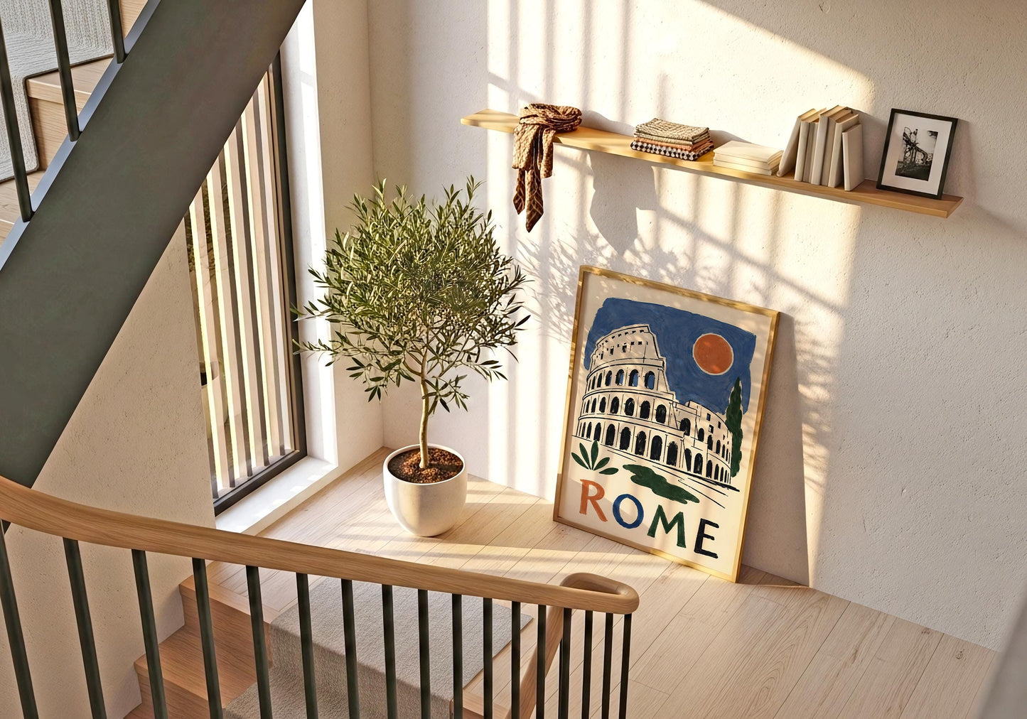 Italy travel wall art showcasing the historic Colosseum in a charming hand drawn poster design.