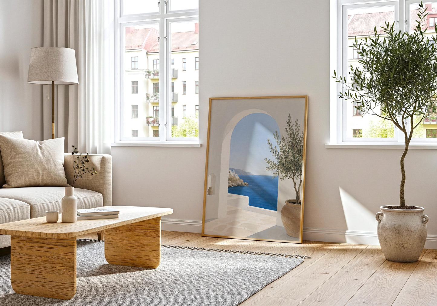 Luxury coastal wall art with Mediterranean scenery and calming blue waters.