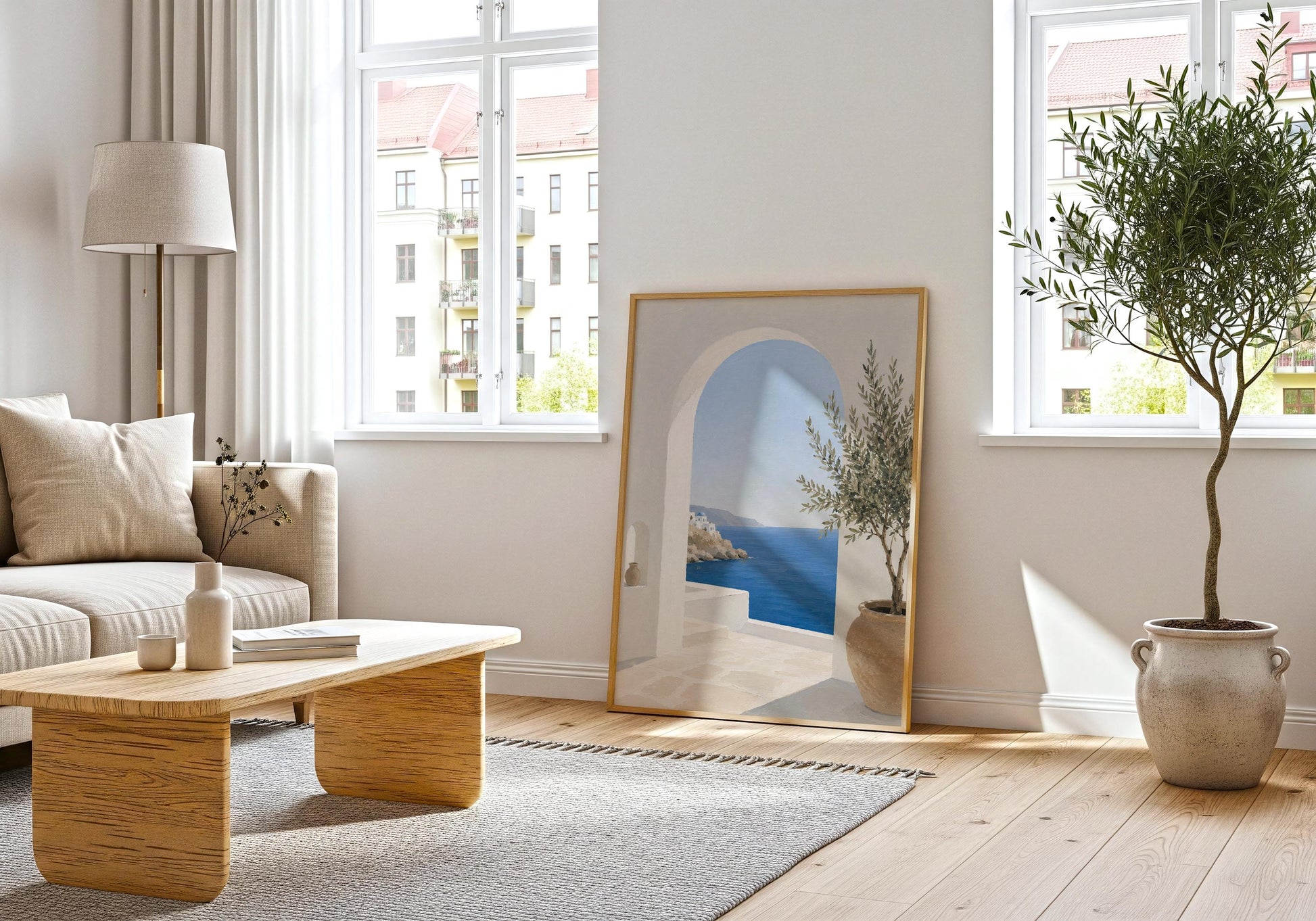 Luxury coastal wall art with Mediterranean scenery and calming blue waters.