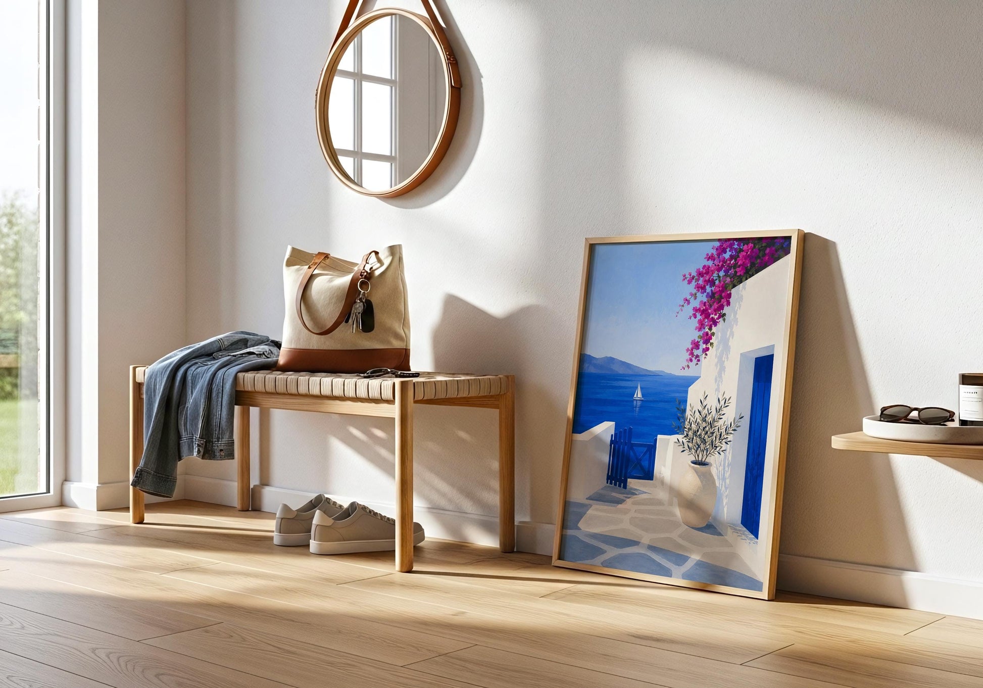 Santorini-inspired coastal artwork bringing Mediterranean charm into your home.