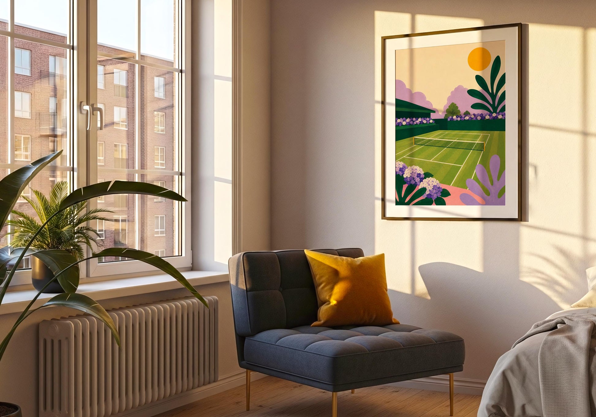 Green tennis court print perfect for games rooms, home offices and sports clubs.