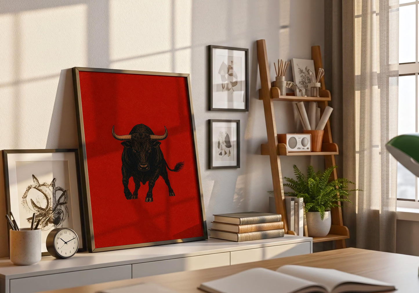 Modern toro artwork inspired by Spanish hacienda and Mediterranean decor