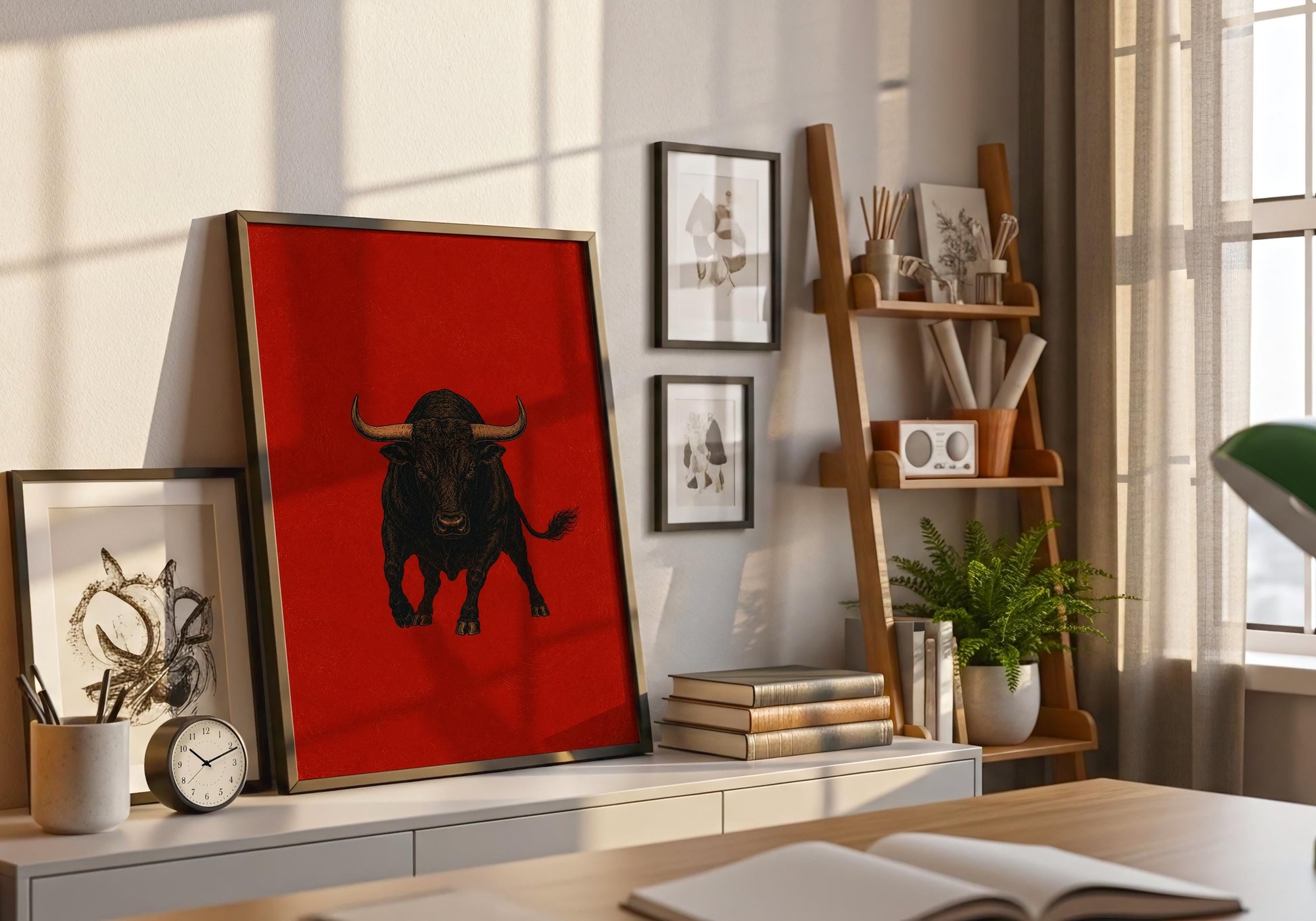 Modern toro artwork inspired by Spanish hacienda and Mediterranean decor