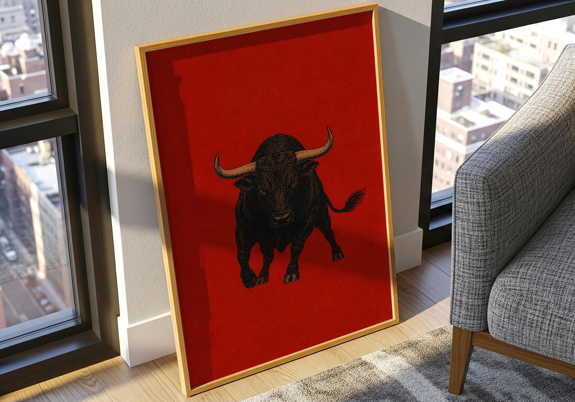 Contemporary bull wall art for masculine office and Spanish home interiors