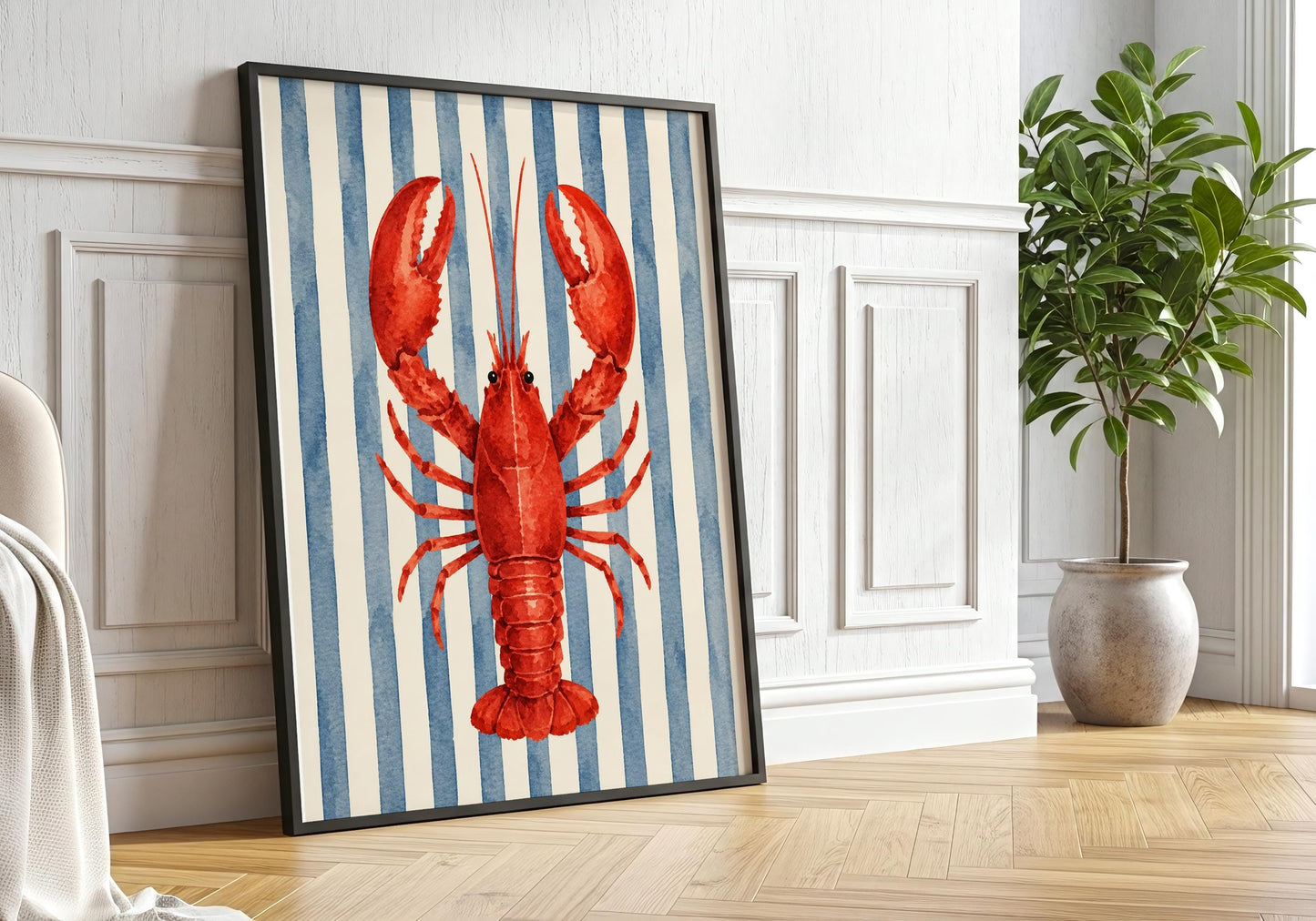 French Coastal Wall Art - Lobster Kitchen Decor, Riviera Beach Print, Mediterranean Kitchen Art, Nautical Seafood Poster
