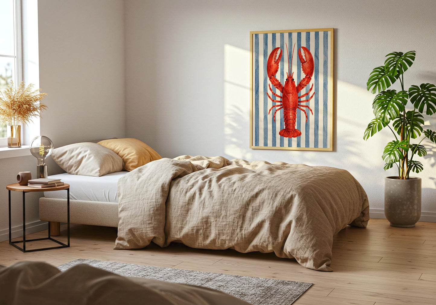 French Coastal Wall Art - Lobster Kitchen Decor, Riviera Beach Print, Mediterranean Kitchen Art, Nautical Seafood Poster