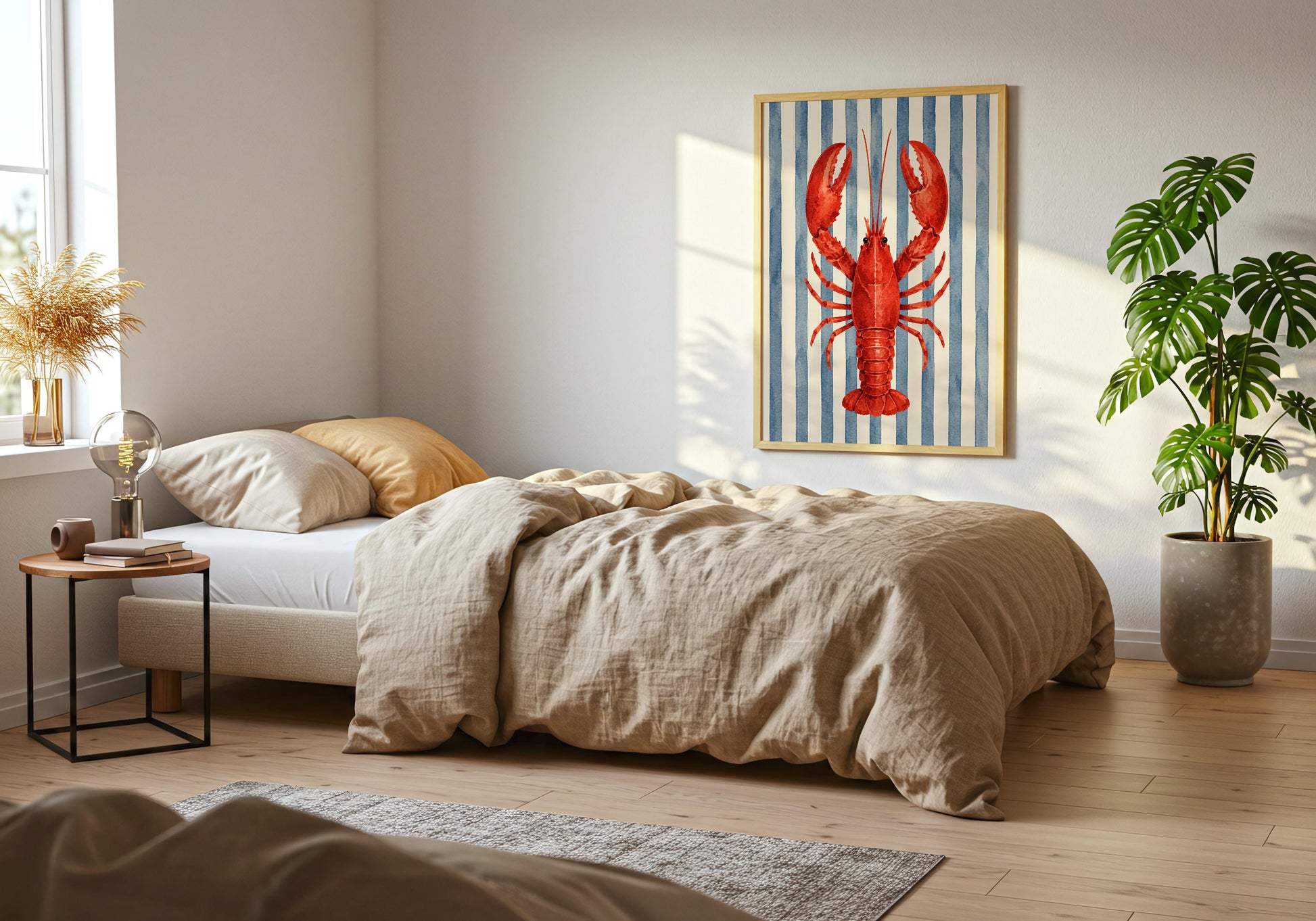 French Coastal Wall Art - Lobster Kitchen Decor, Riviera Beach Print, Mediterranean Kitchen Art, Nautical Seafood Poster
