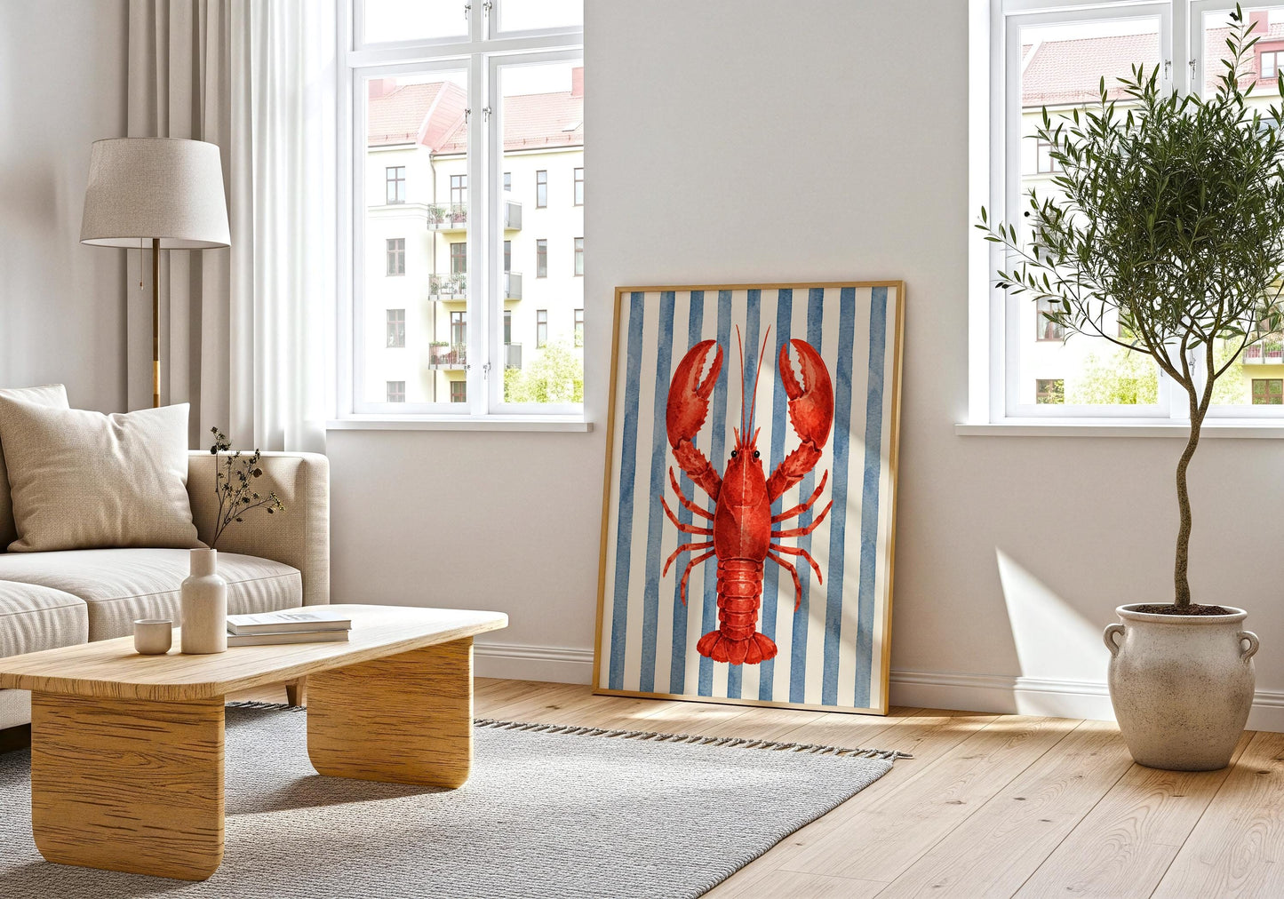 French Coastal Wall Art - Lobster Kitchen Decor, Riviera Beach Print, Mediterranean Kitchen Art, Nautical Seafood Poster