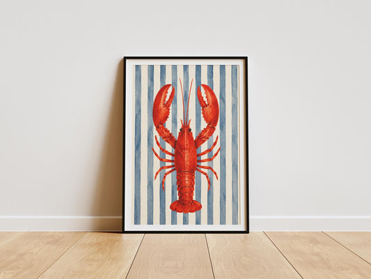 French Coastal Wall Art - Lobster Kitchen Decor, Riviera Beach Print, Mediterranean Kitchen Art, Nautical Seafood Poster