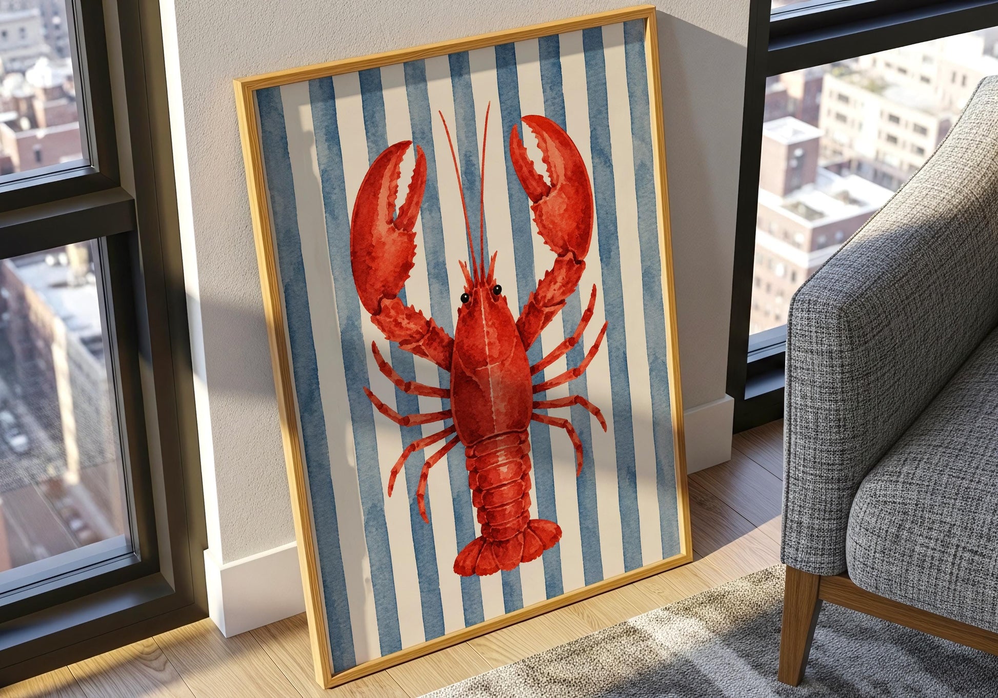 French Coastal Wall Art - Lobster Kitchen Decor, Riviera Beach Print, Mediterranean Kitchen Art, Nautical Seafood Poster