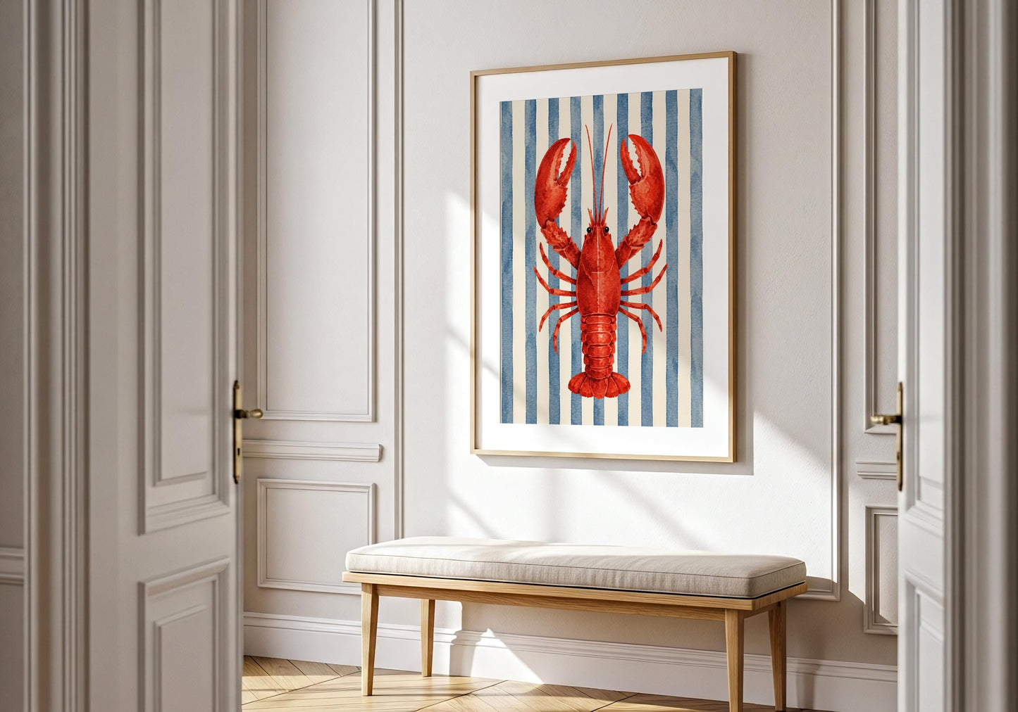 French Coastal Wall Art - Lobster Kitchen Decor, Riviera Beach Print, Mediterranean Kitchen Art, Nautical Seafood Poster