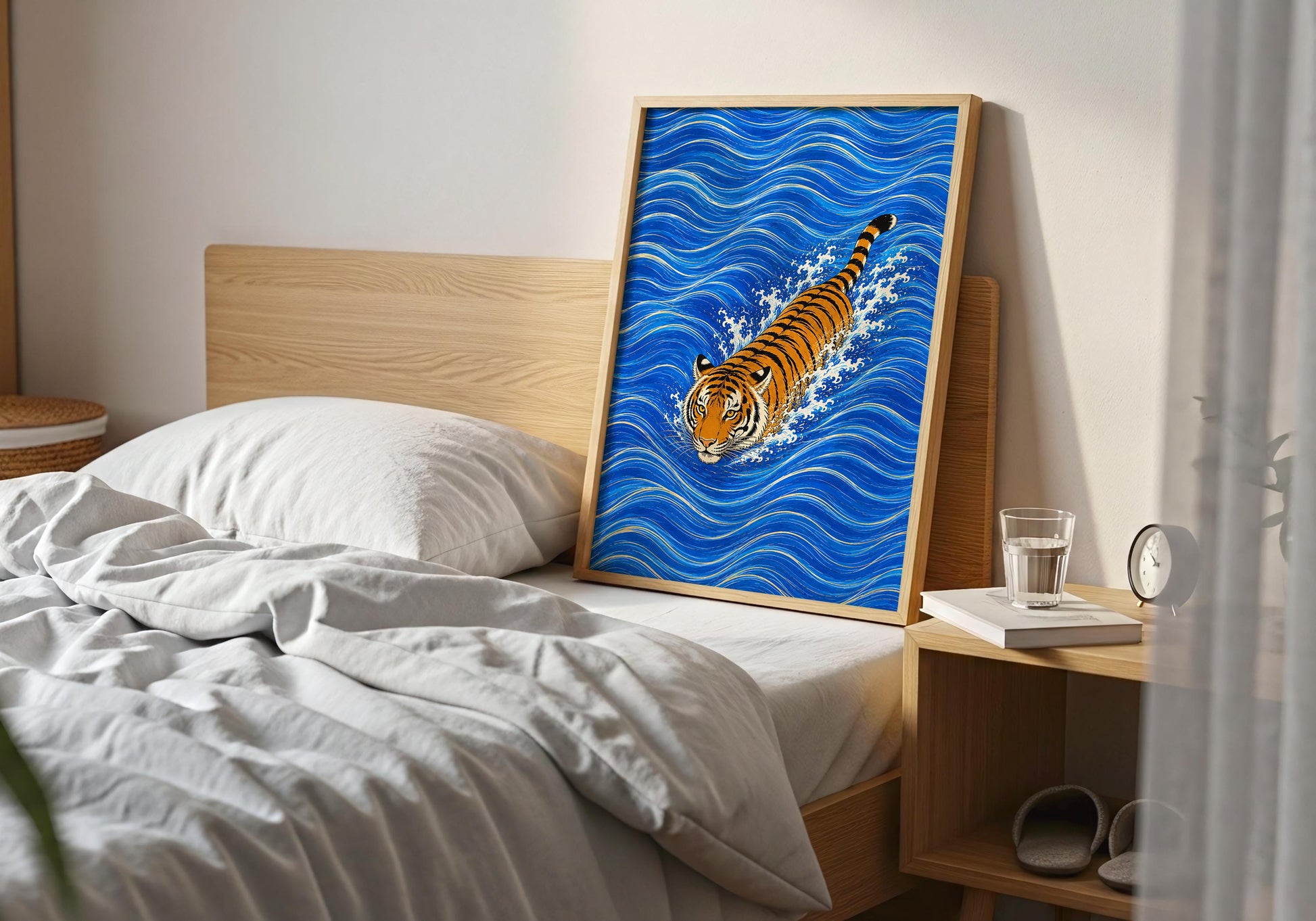 Animal wall decor showing tiger moving through water
