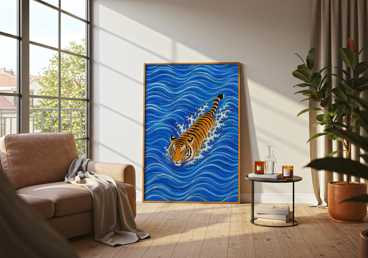 Modern tiger artwork with traditional Japanese aesthetic