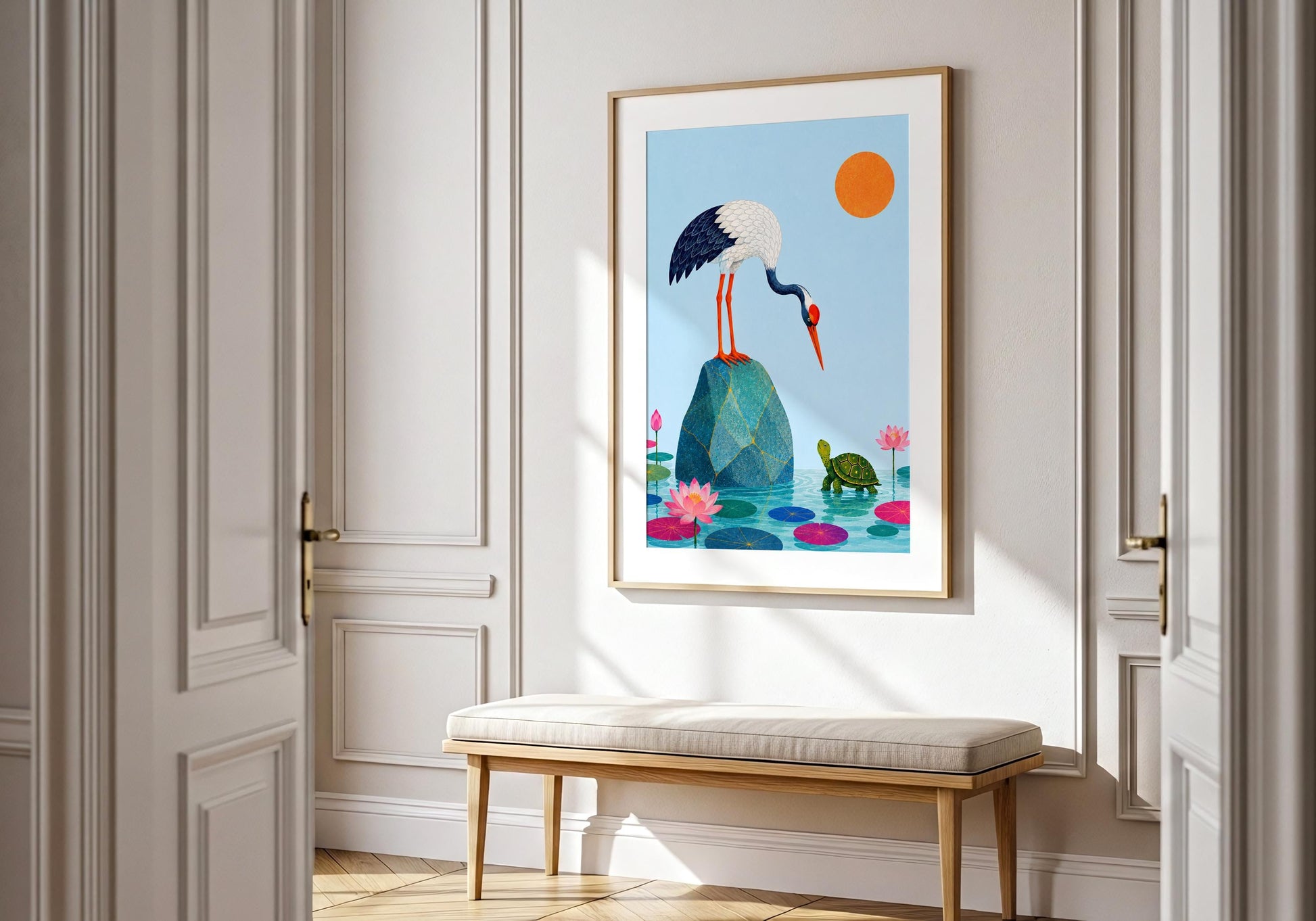 Bird and turtle wall art for meditation and relaxation spaces