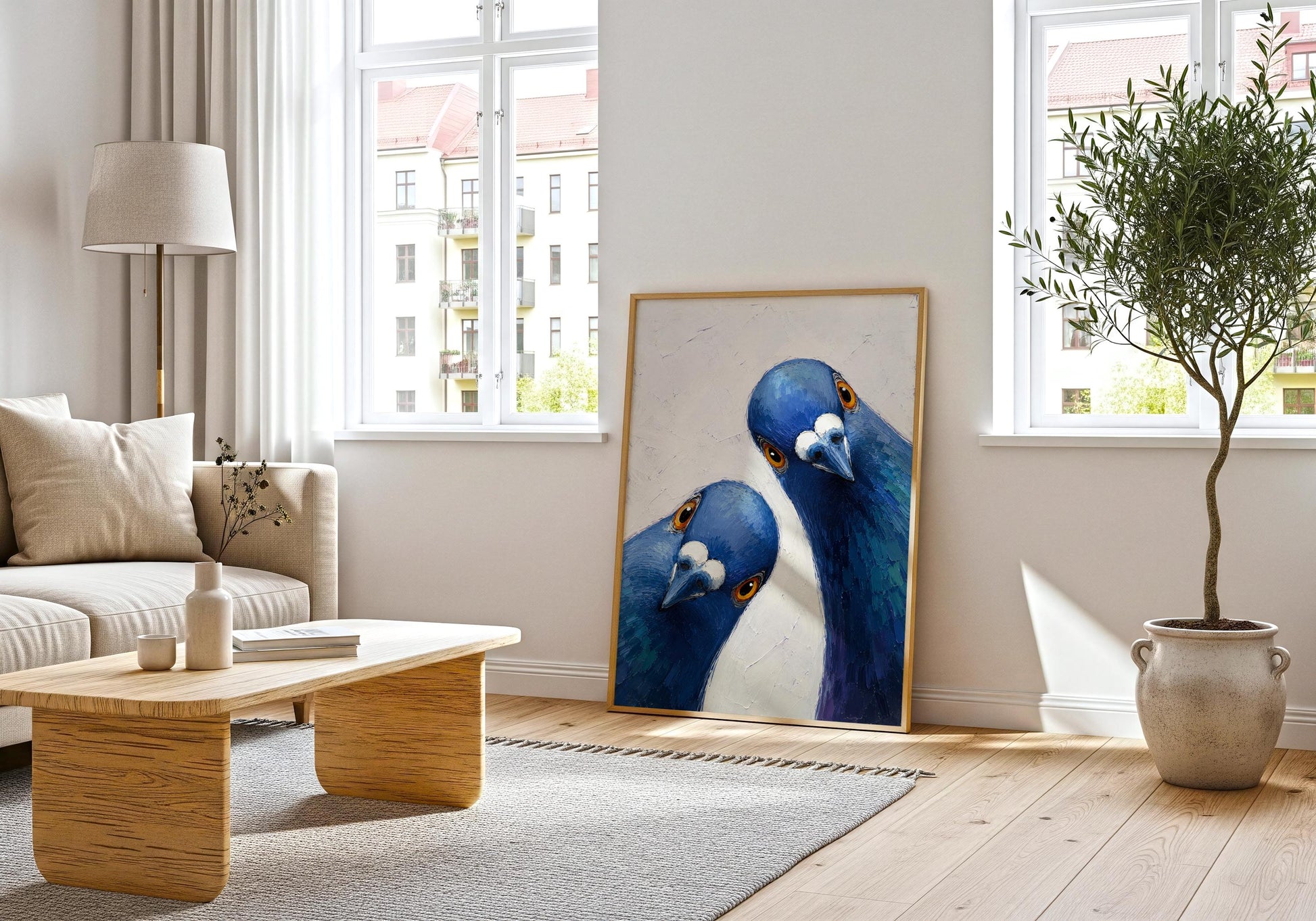 Contemporary animal art with blue urban birds