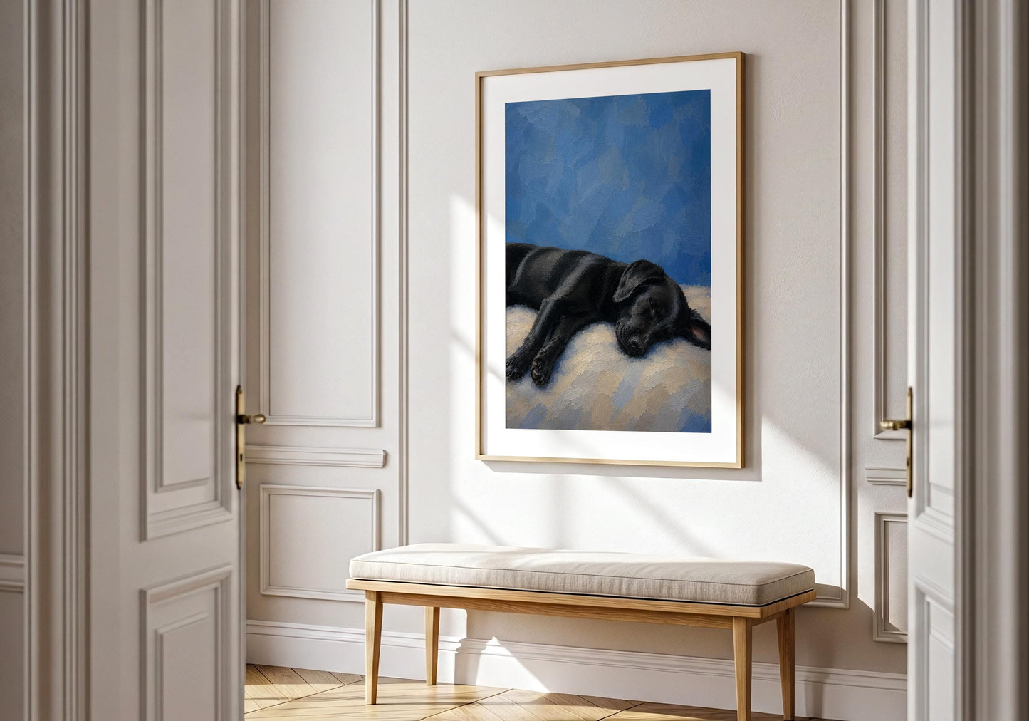 Blue and black dog artwork for modern home interiors